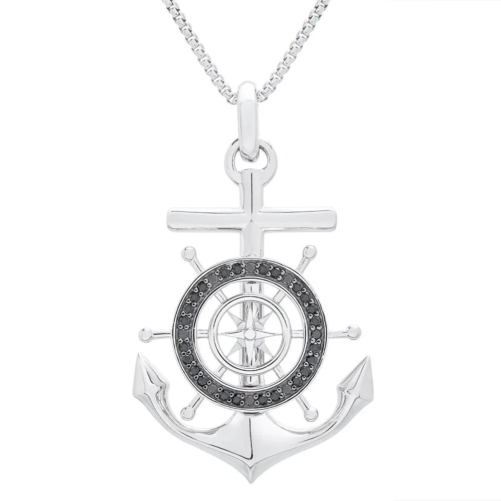 1/4 CT. Tw. Anchor Pendant Necklace with Black Diamonds .925 Sterling Silver Gray Size 20"