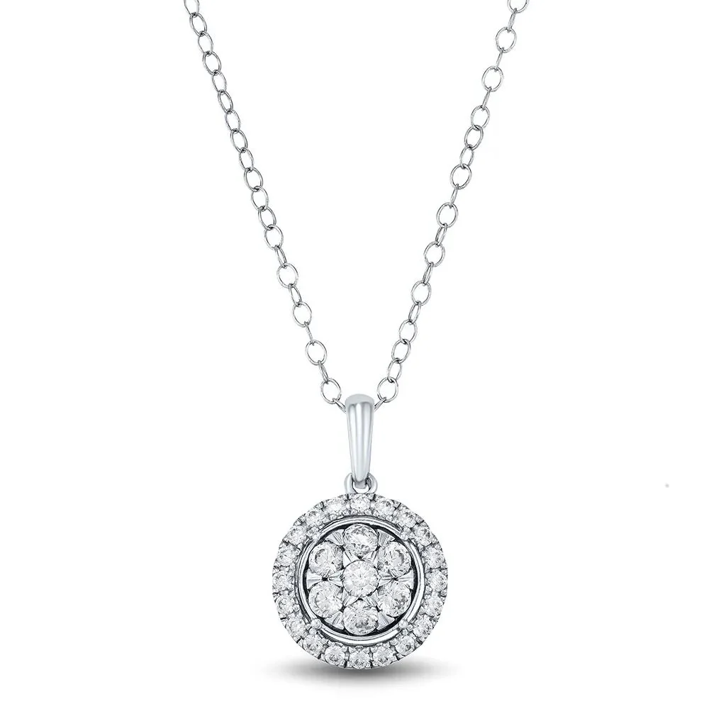 5/8 CT. Tw. Lab Grown Diamond Pendant Necklace with Round Cluster 14K White Gold Size 18"