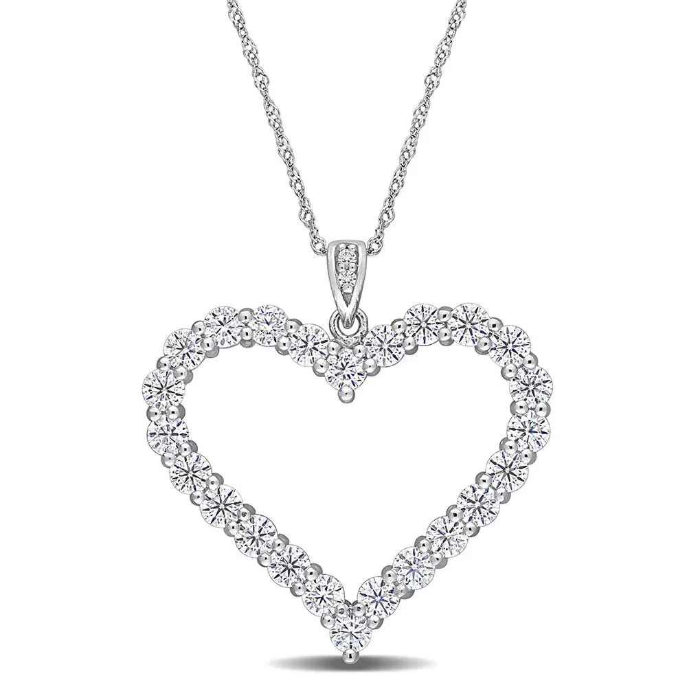 Moissanite Heart Pendant Necklace .925 Sterling Silver (2/5 CT. Dew) White Size 18"