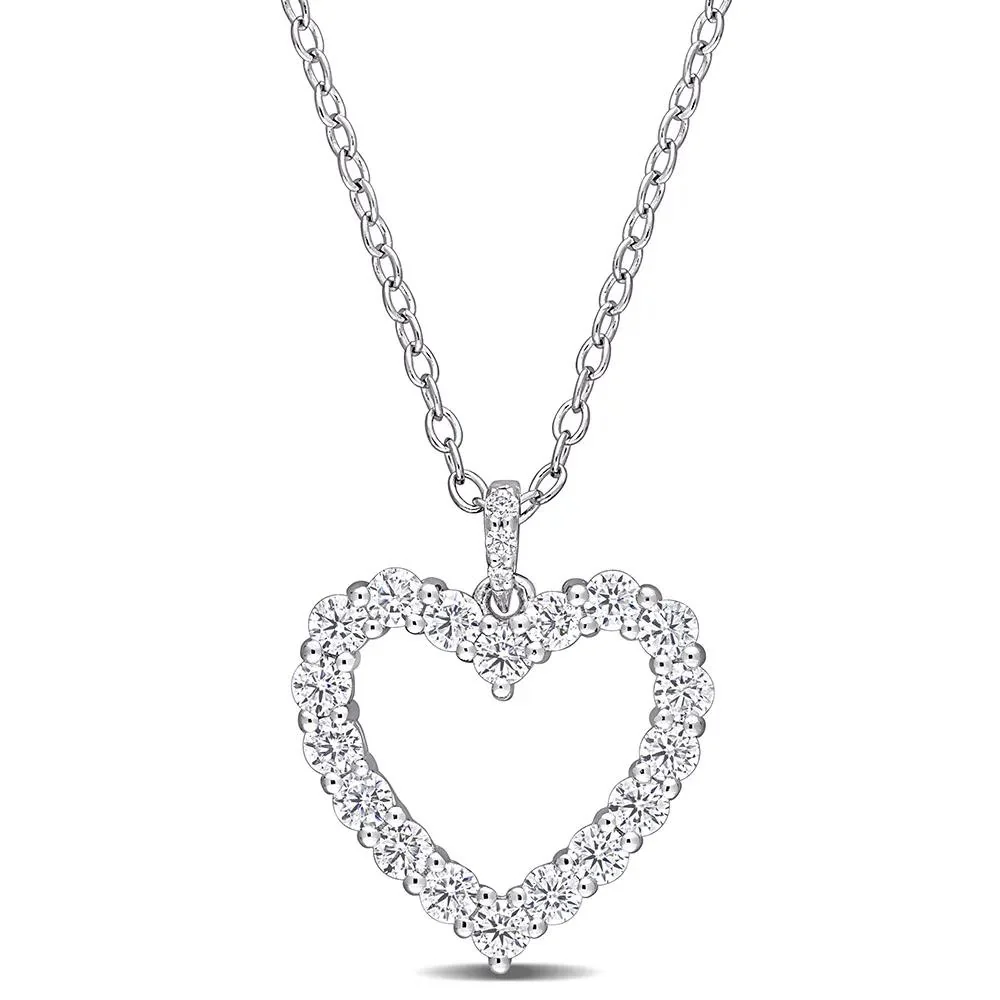 Moissanite Heart Pendant Necklace .925 Sterling Silver (3/5 CT. Dew) White Size 18"