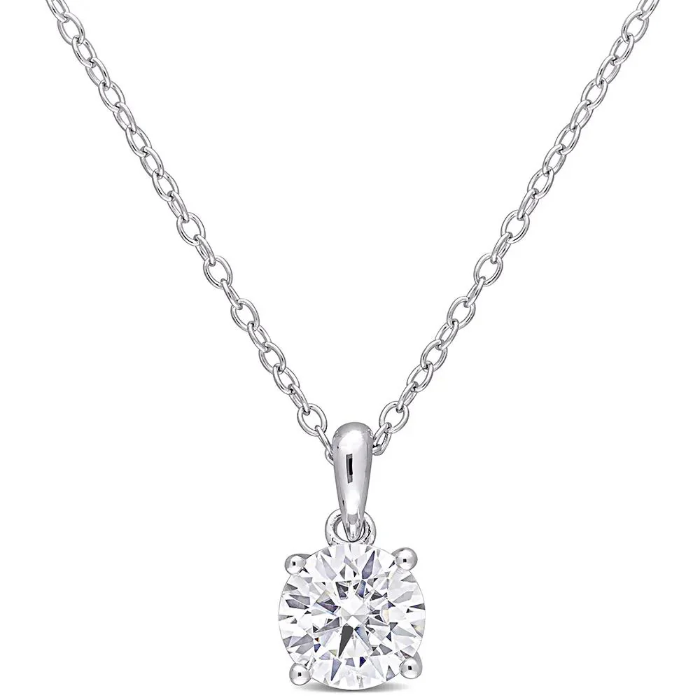 Moissanite Solitaire Pendant Necklace .925 Sterling Silver (1 CT. Dew) White Size 18"