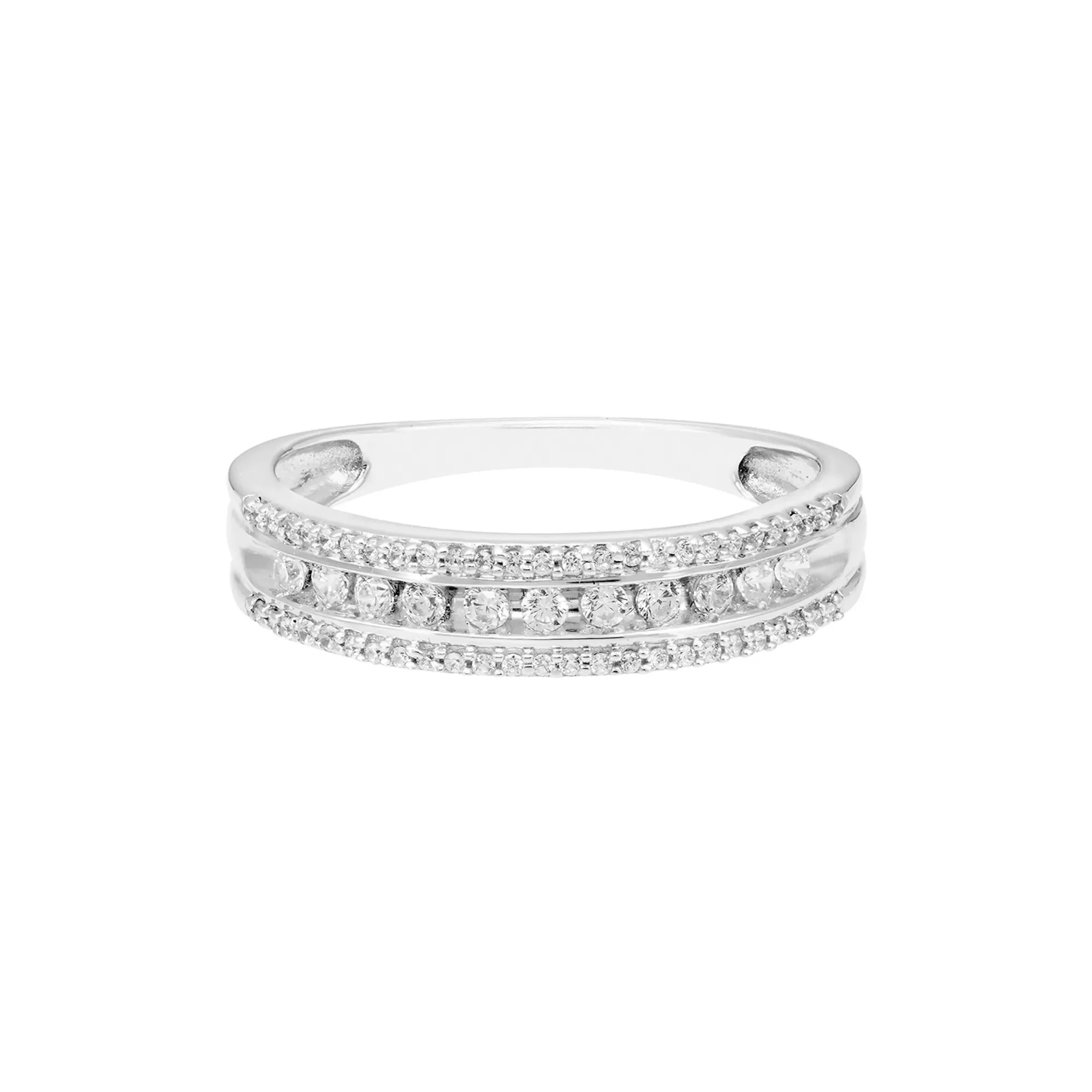 1/4 CT. Tw. Three-Row Diamond Wedding Band Ring 10K White Gold Round Brilliant Cut Size 6 4mm