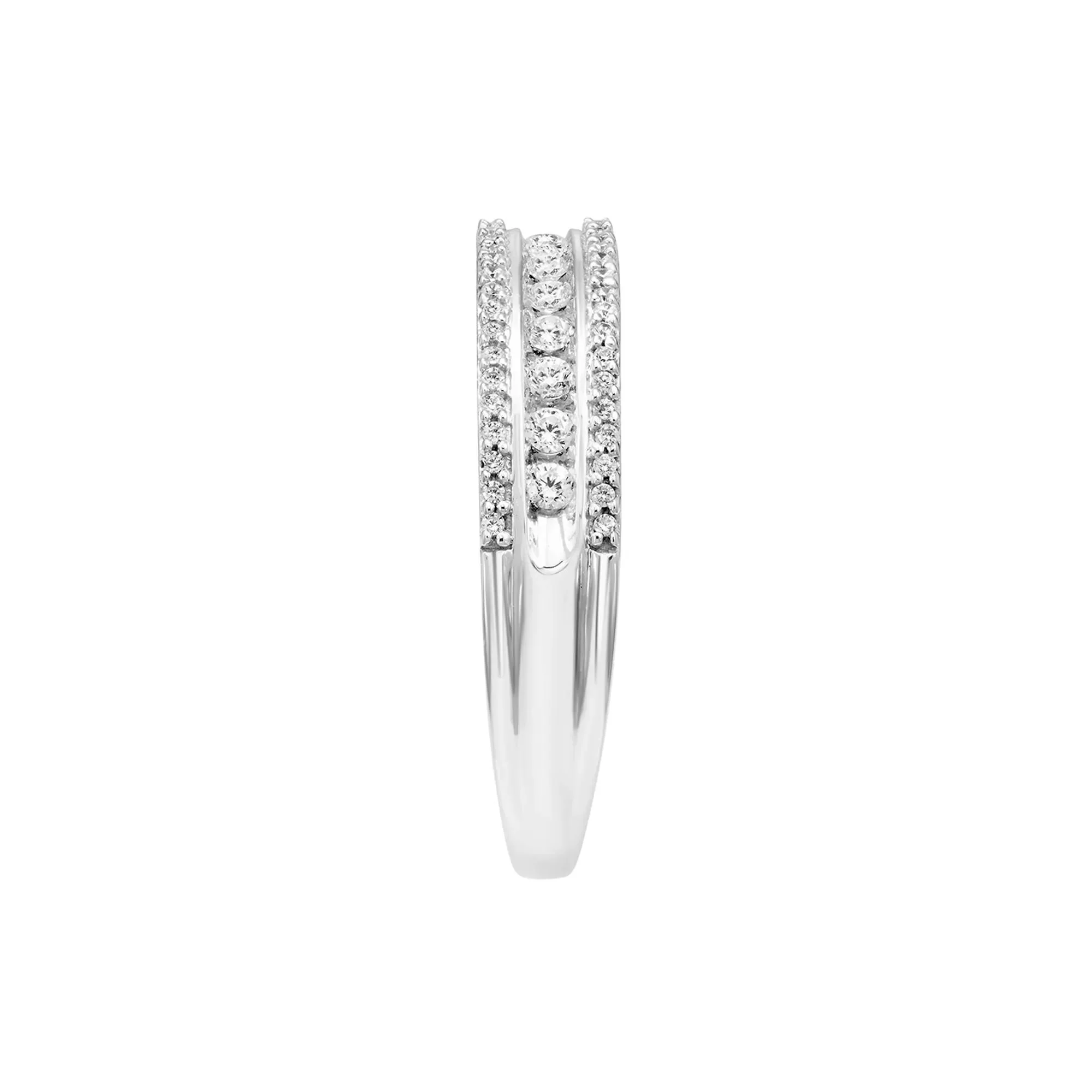 1/4 CT. Tw. Three-Row Diamond Wedding Band Ring 10K White Gold Round Brilliant Cut Size 8.5 4mm - Image 3