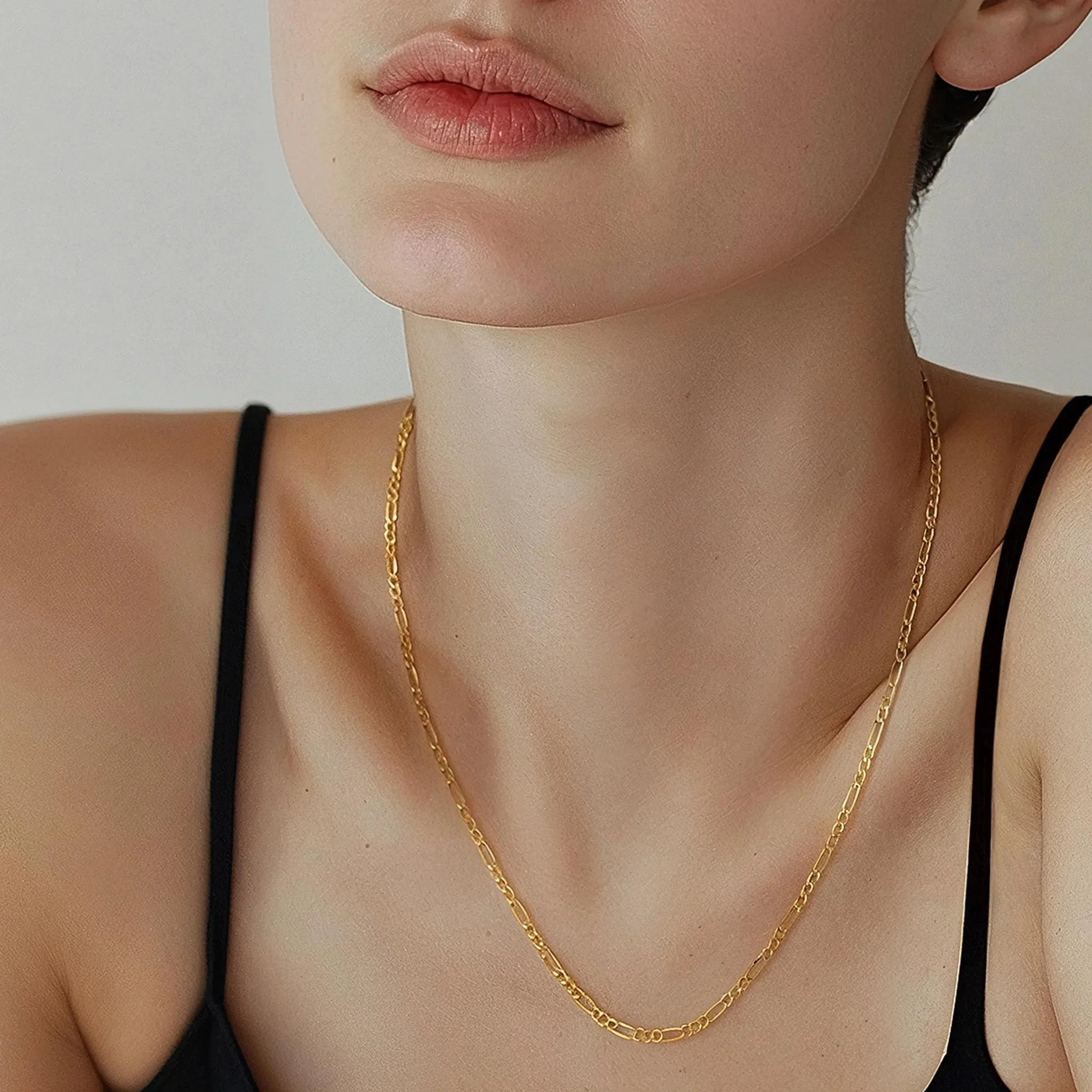 Figaro Link Chain 14K Yellow Gold Necklace Size 22"