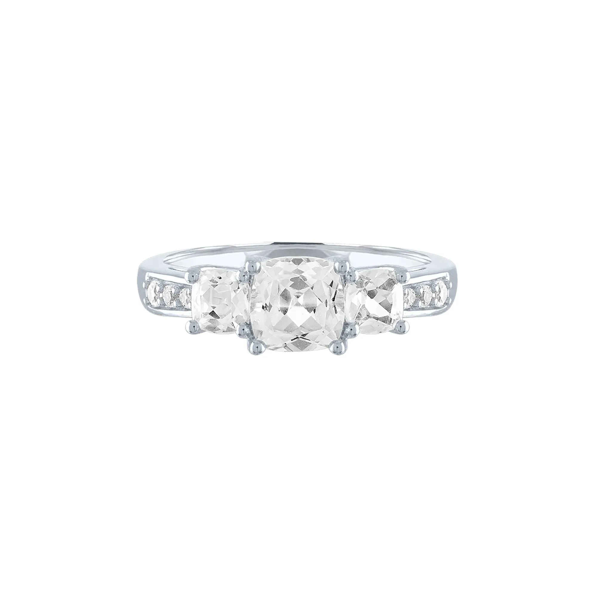 Lab Created White Sapphire Ring with Three-Stone Cushion-Cut .925 Sterling Silver Size 7