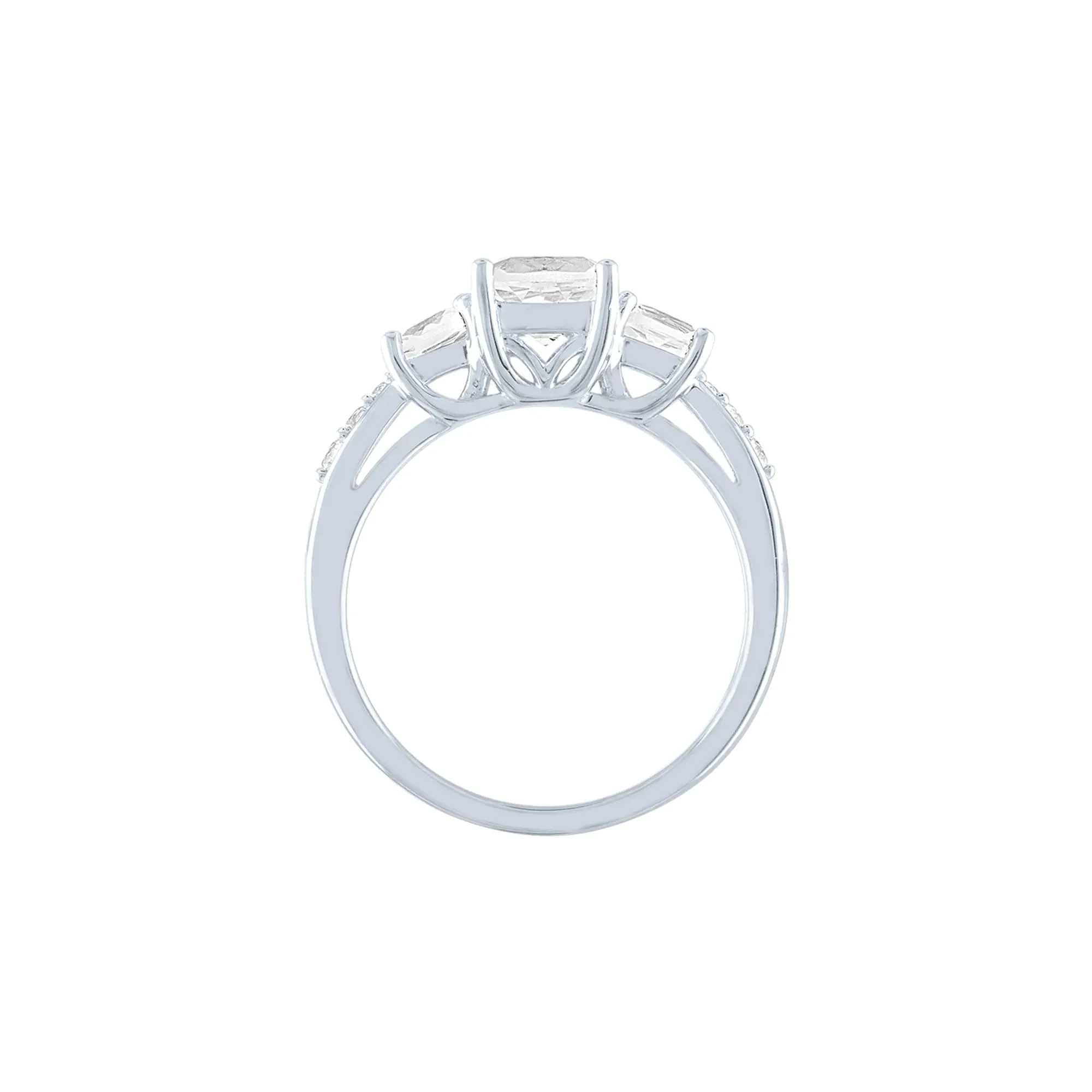 Lab Created White Sapphire Ring with Three-Stone Cushion-Cut .925 Sterling Silver Size 8 - Image 2