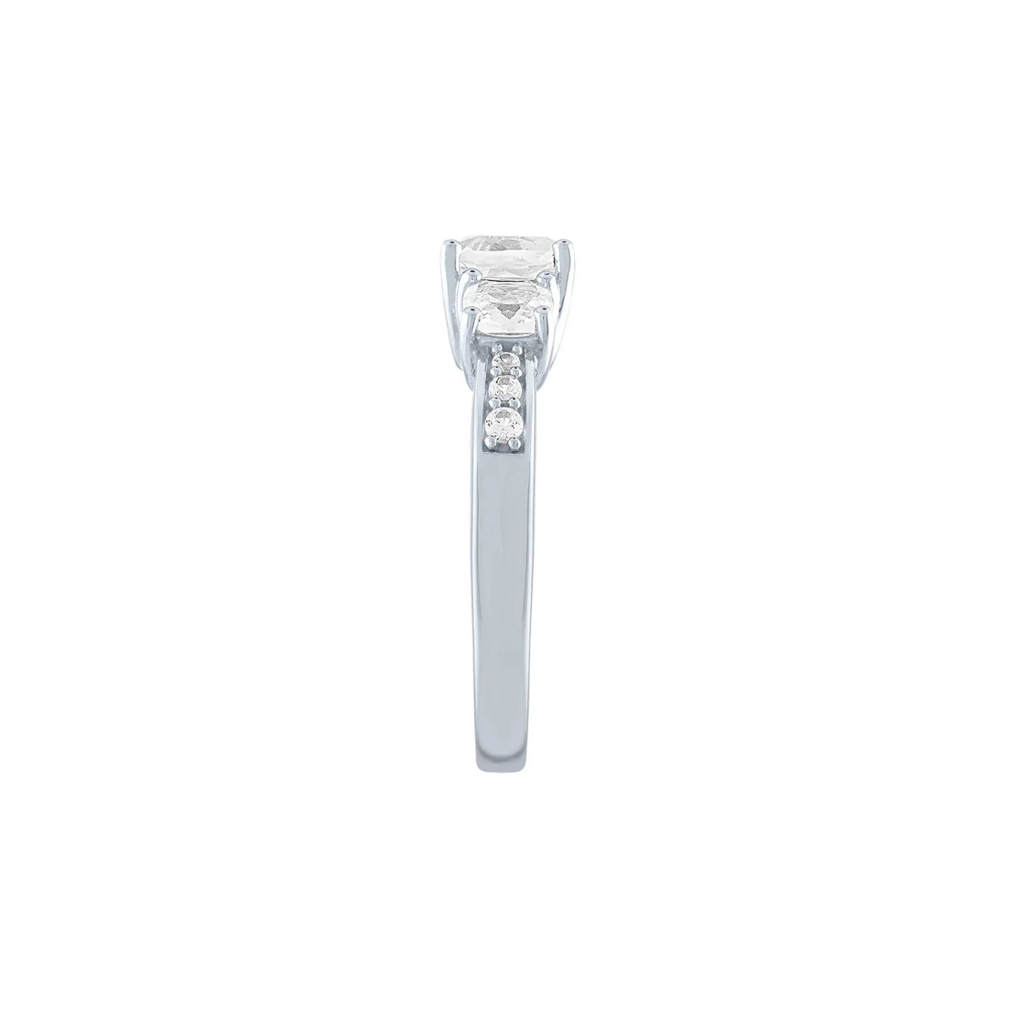 Lab Created White Sapphire Ring with Three-Stone Cushion-Cut .925 Sterling Silver Size 8 - Image 3