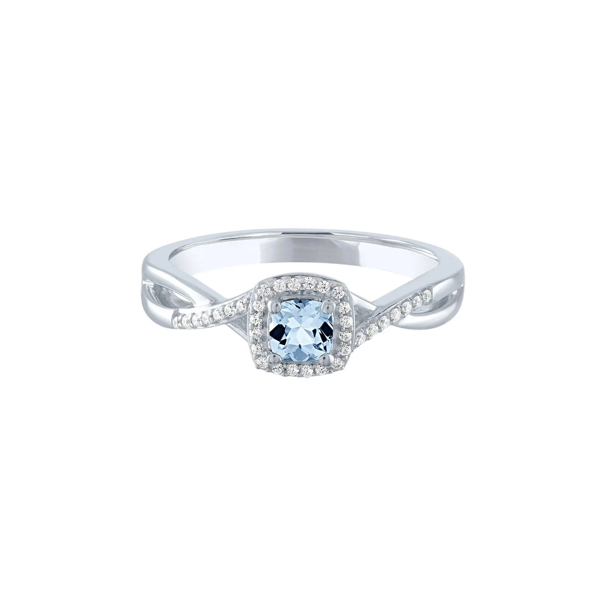 Lab Created Aquamarine & Diamond Promise Ring 10K White Gold Size 7
