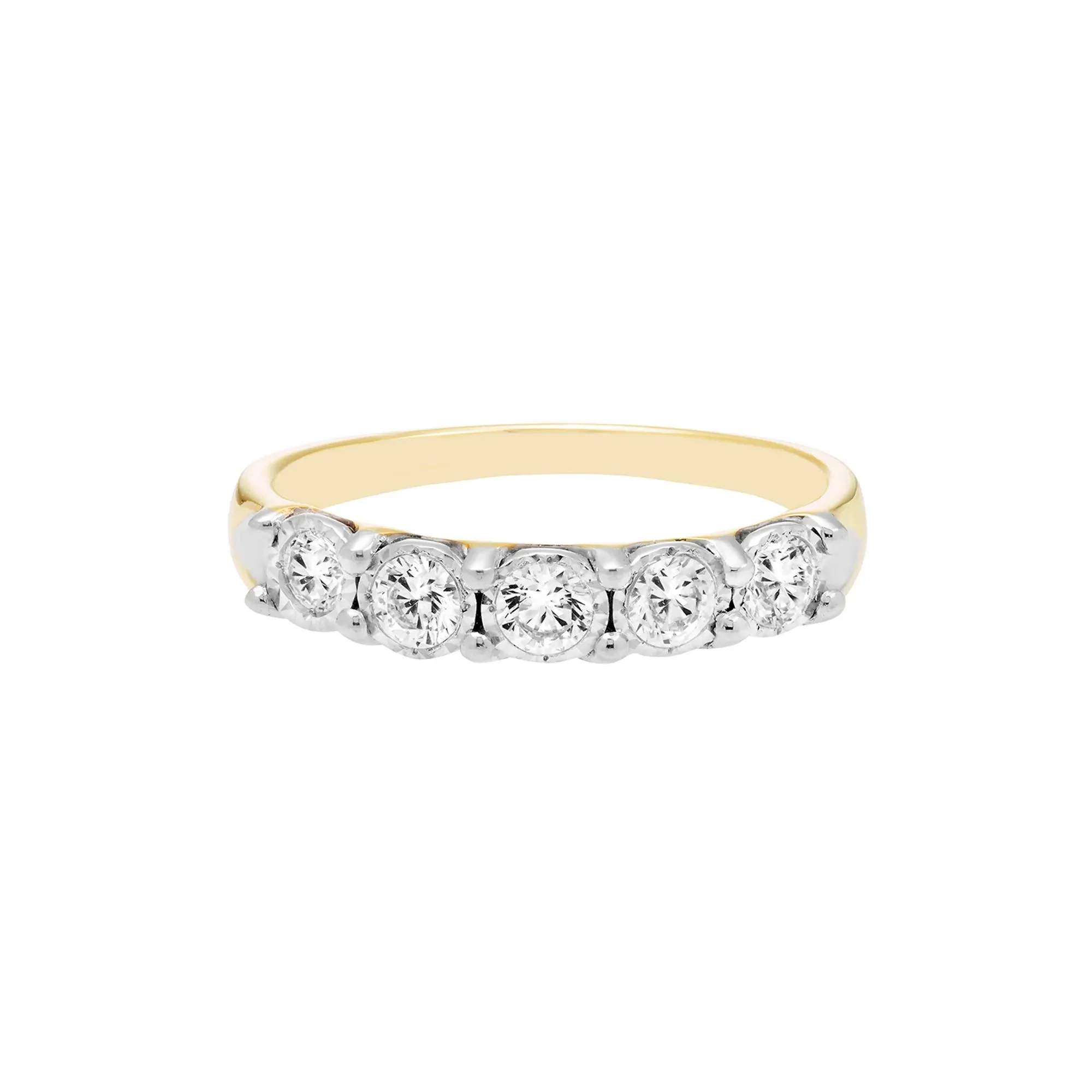 1/2 CT. Tw. Five-Stone Diamond Wedding Band Ring with Illusion Settings 10K Yellow Gold Round Brilliant Cut Size 6