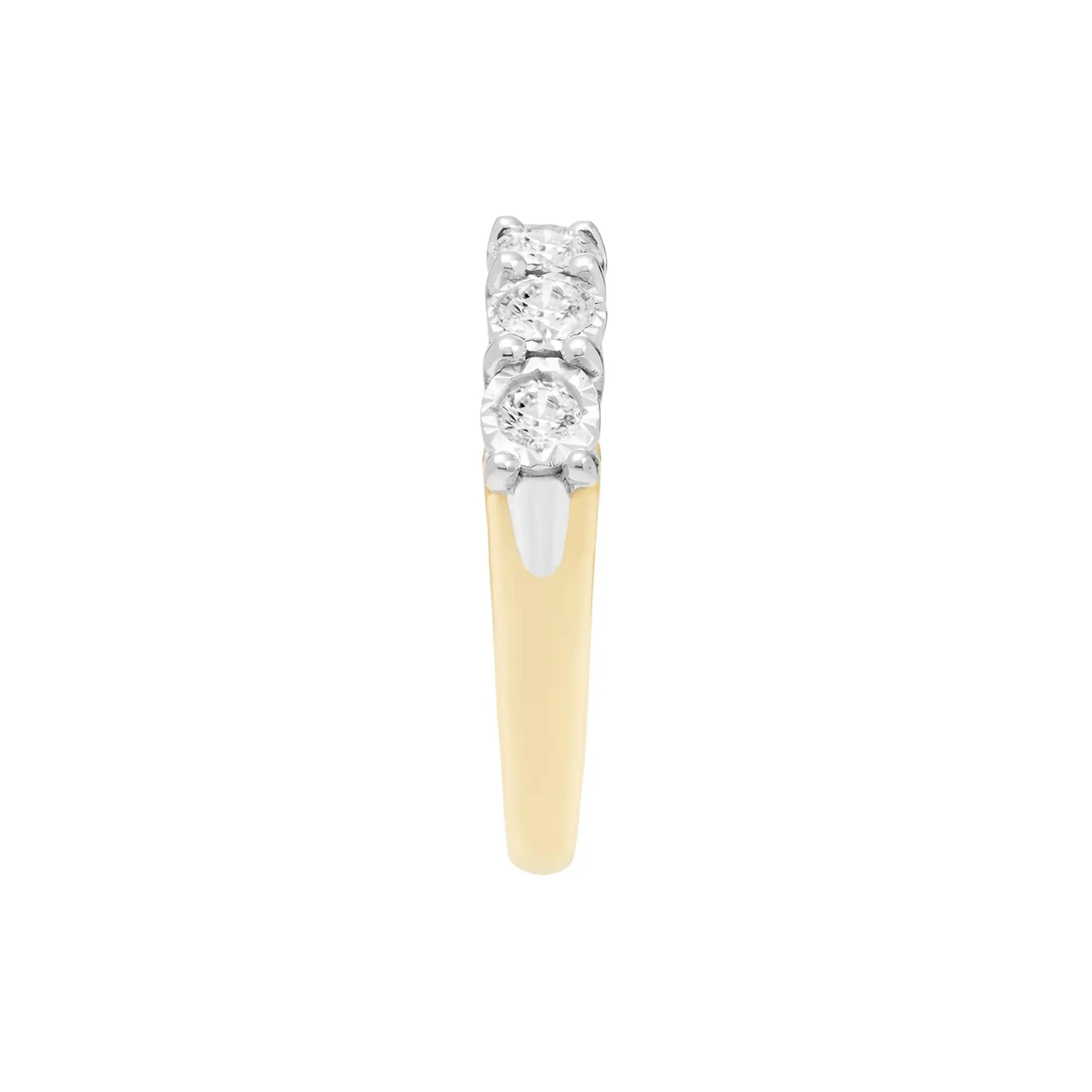 1/2 CT. Tw. Five-Stone Diamond Wedding Band Ring with Illusion Settings 10K Yellow Gold Round Brilliant Cut Size 8.5 - Image 2