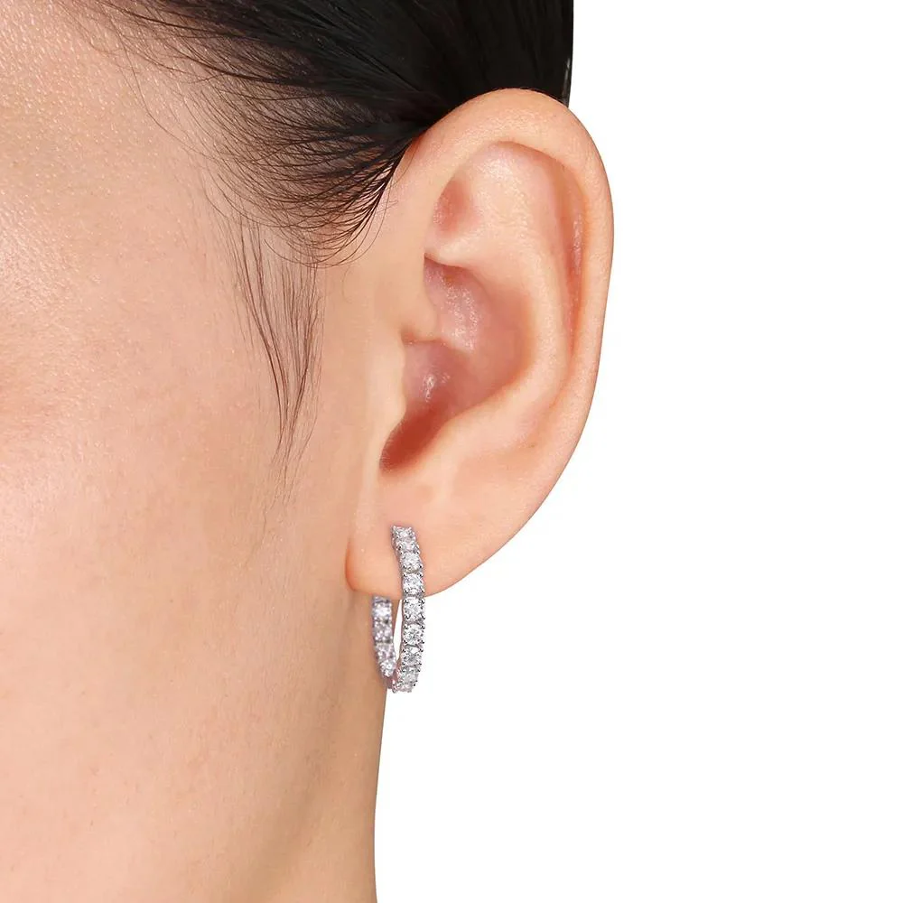 Moissanite Hoop Earrings with U Prongs .925 Sterling Silver (3 CT. Dew) White Size 3.30mm - Image 2
