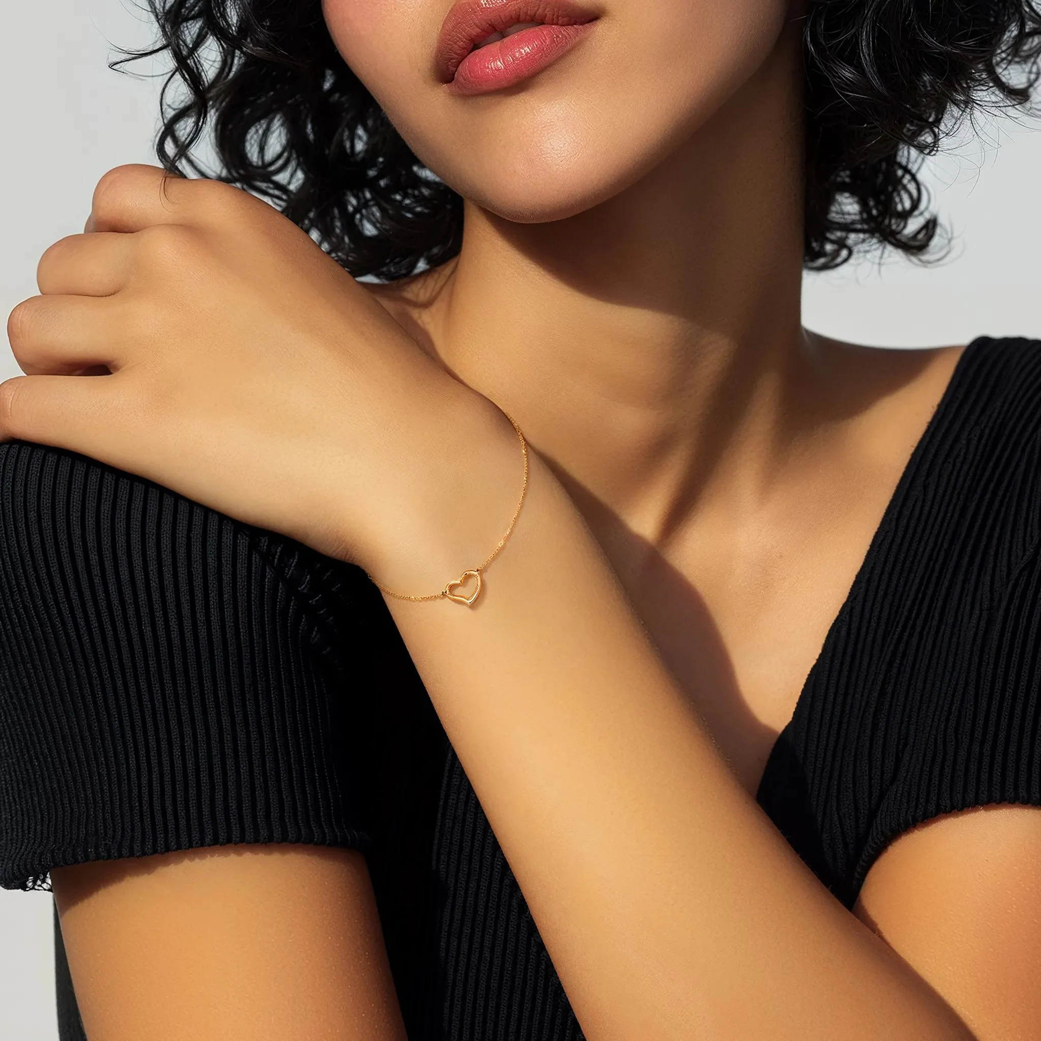 Open Heart Bracelet 14K Yellow Gold Size 11.00mm