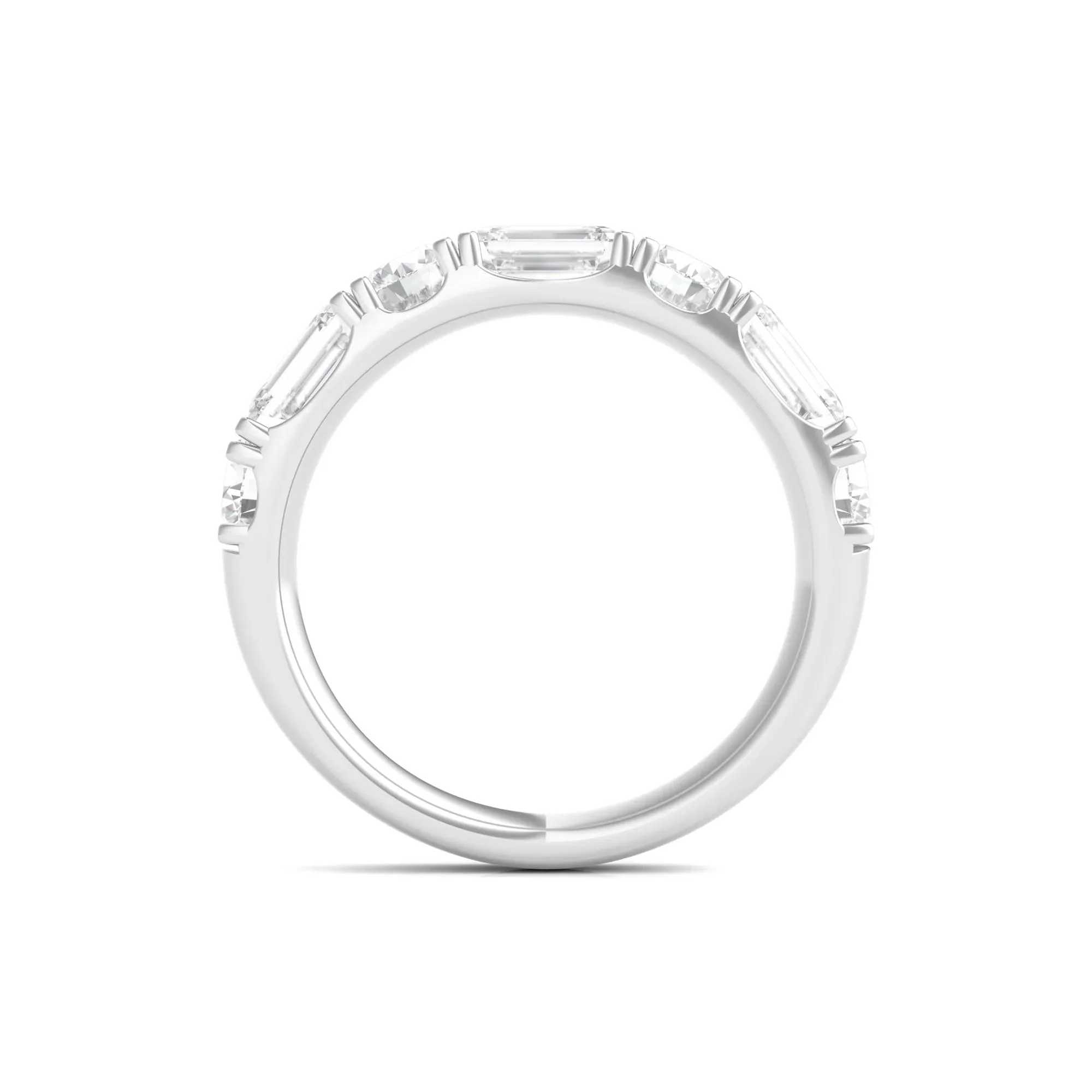 2 1/2 CT. Tw. Round & Emerald-Cut Lab Grown Diamond Band Ring 14K White Gold Round Brilliant Cut Size 4.5 - Image 2