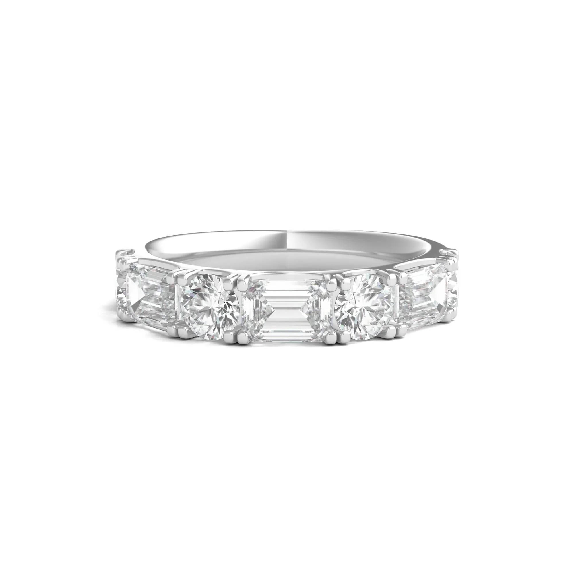 2 1/2 CT. Tw. Round & Emerald-Cut Lab Grown Diamond Band Ring 14K White Gold Round Brilliant Cut Size 6.5