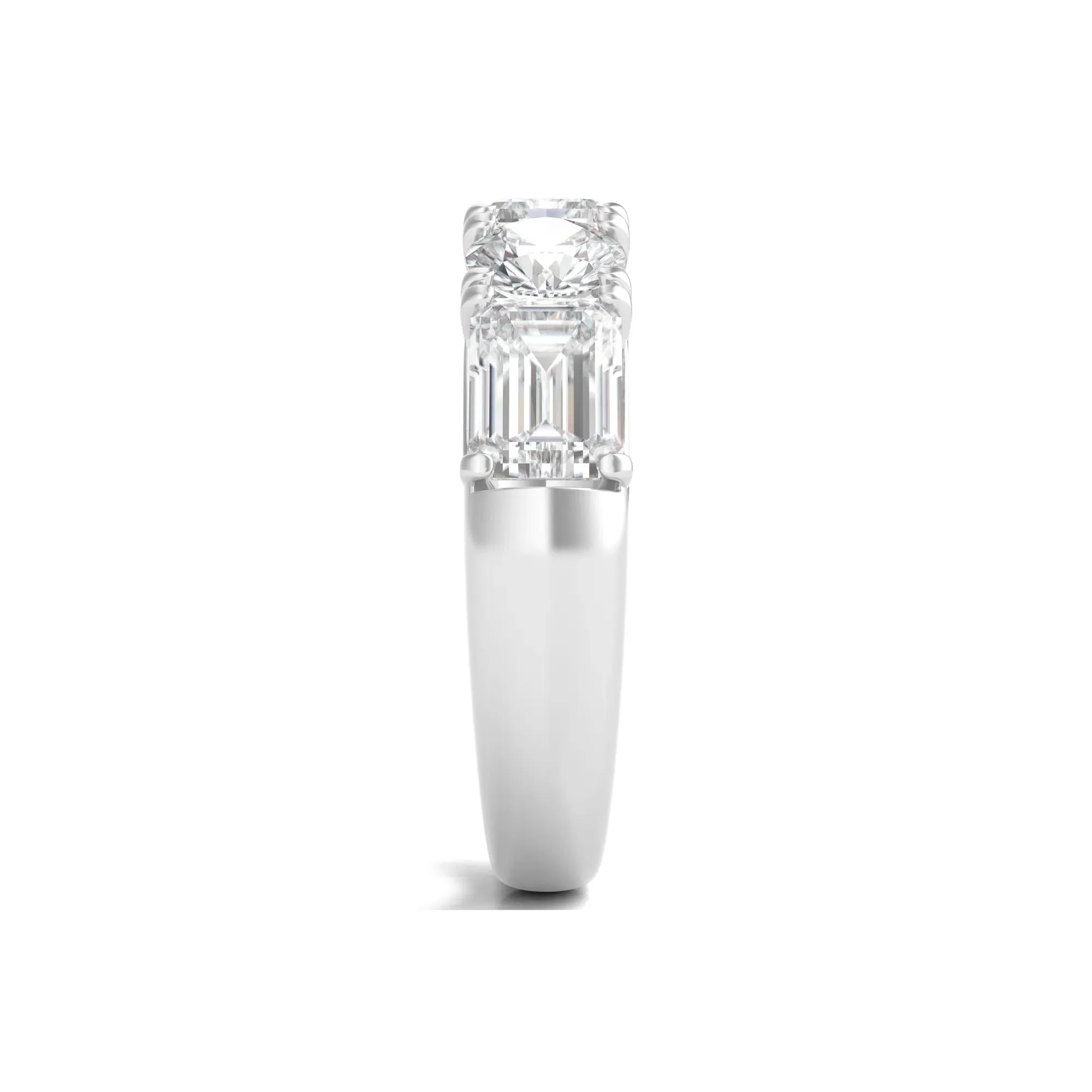 4 CT. Tw. Round & Emerald-Cut Lab Grown Diamond Five-Stone Band Ring 14K White Gold Round Brilliant Cut Size 4 - Image 3
