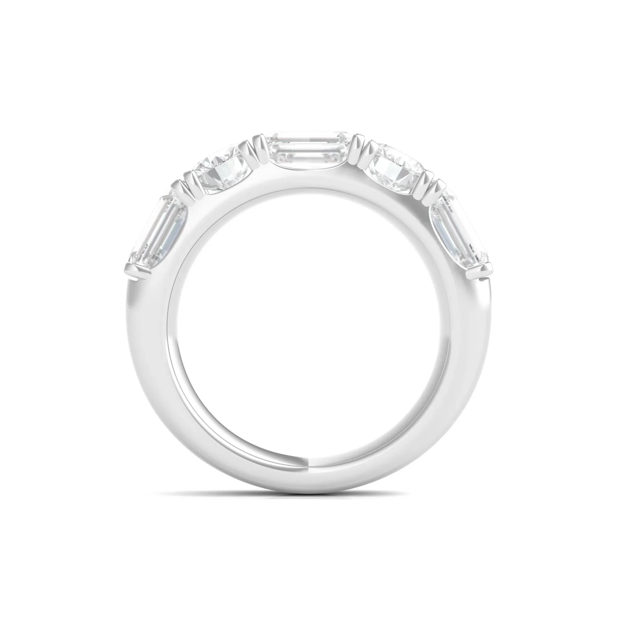 4 CT. Tw. Round & Emerald-Cut Lab Grown Diamond Five-Stone Band Ring 14K White Gold Round Brilliant Cut Size 7.5 - Image 2