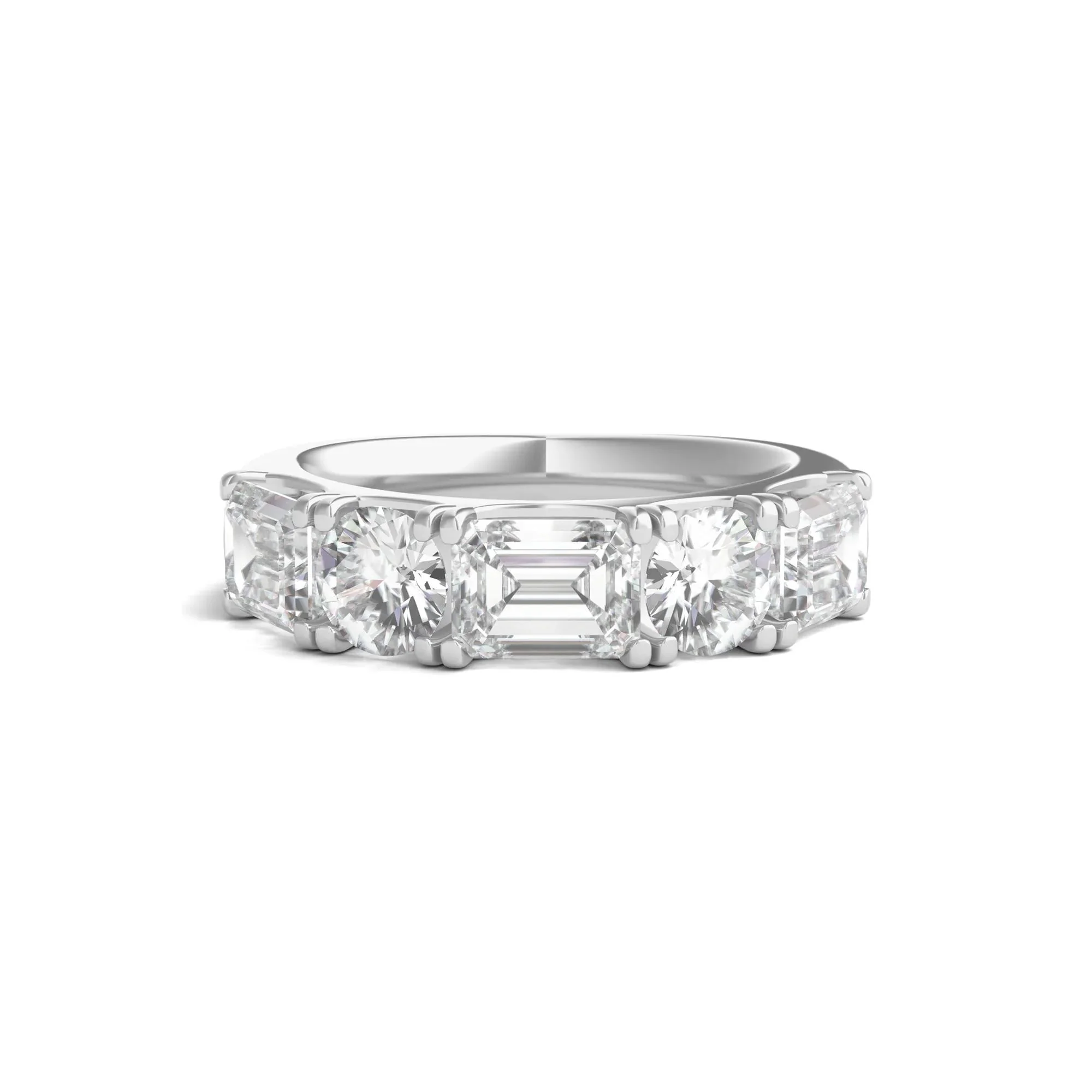 4 CT. Tw. Round & Emerald-Cut Lab Grown Diamond Five-Stone Band Ring 14K White Gold Round Brilliant Cut Size 9