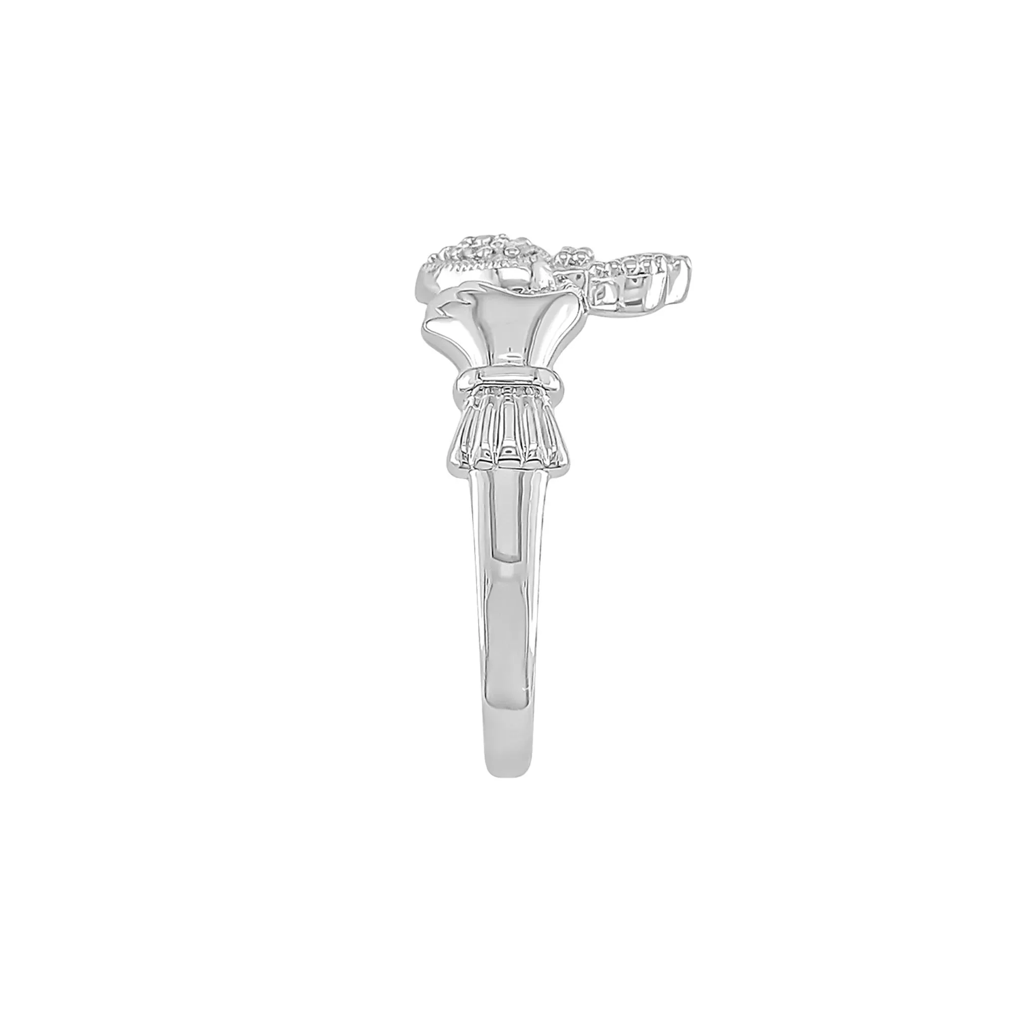 Irish Claddagh Ring with Diamond Accents 10K White Gold Size 6 - Image 3