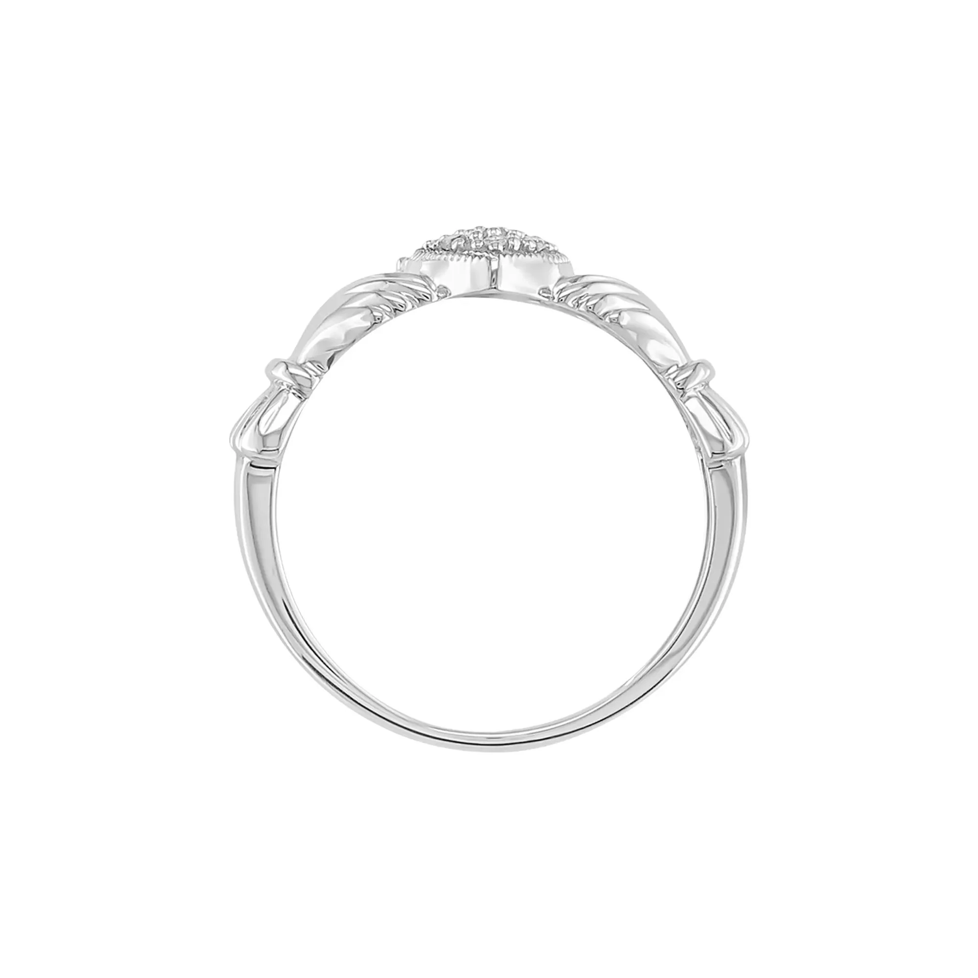 Irish Claddagh Ring with Diamond Accents 10K White Gold Size 8 - Image 2