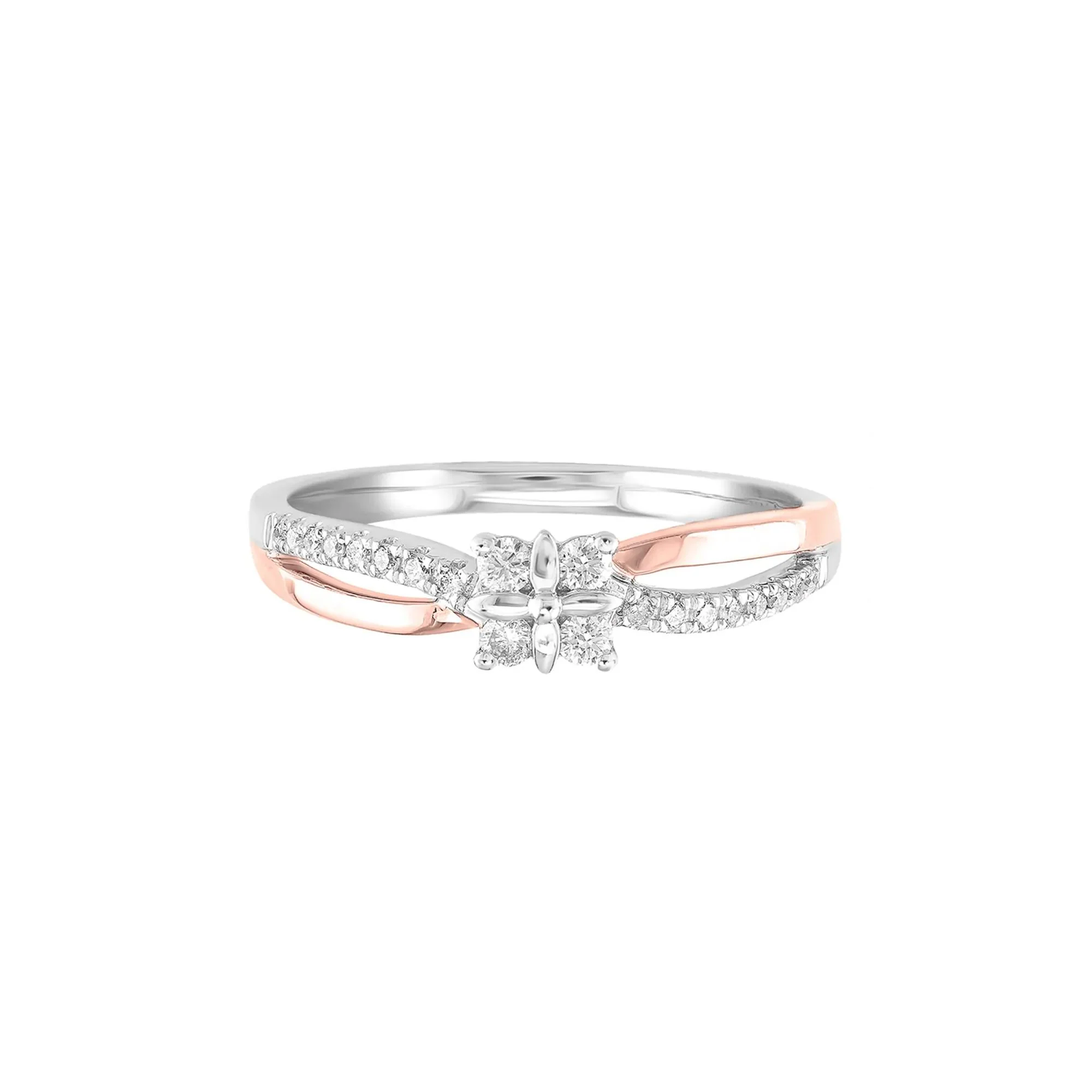 1/7 CT. Tw. Diamond Flower Promise Ring 10K White & Rose Gold Round Brilliant Cut Size 9