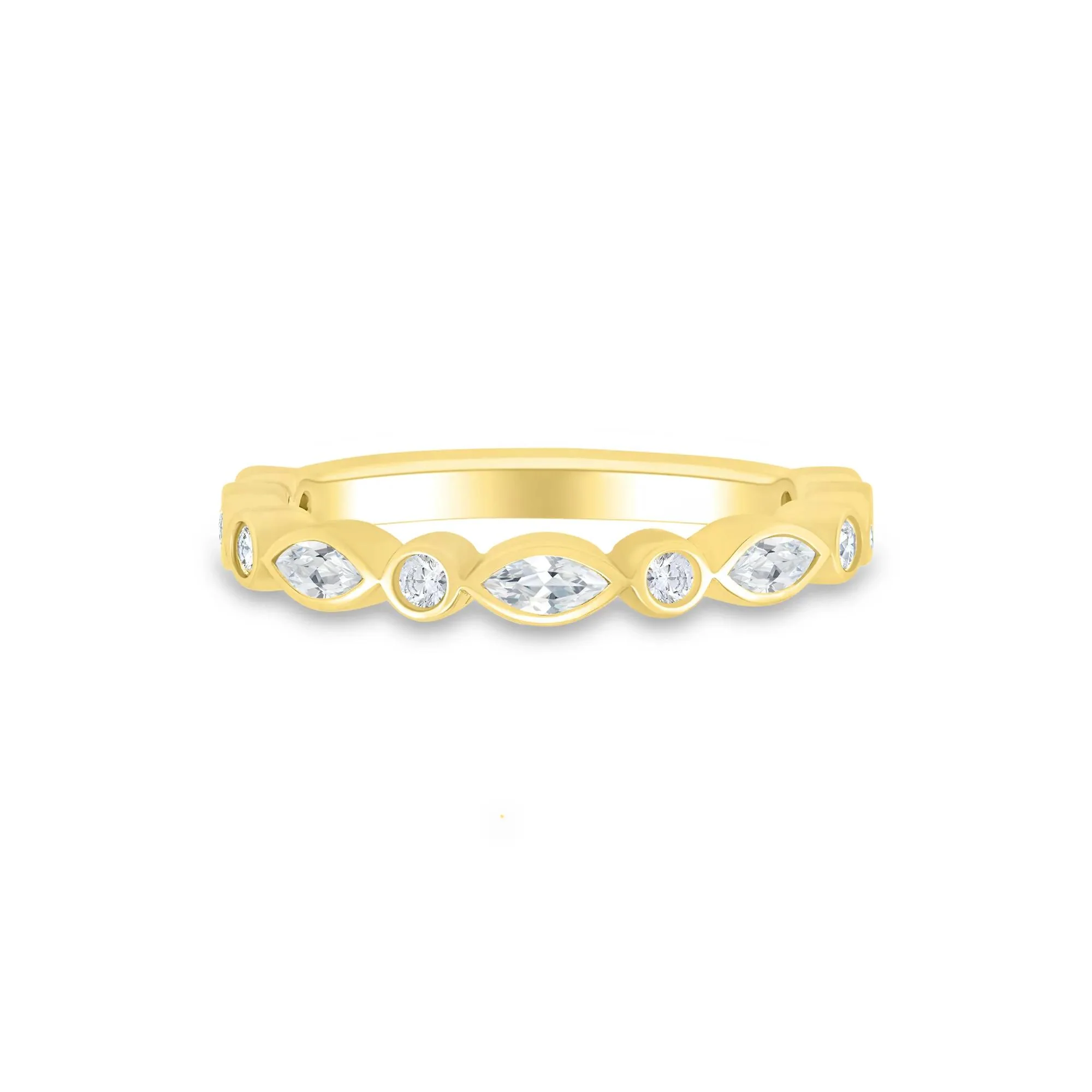 1/2 CT. Tw. Lab Grown Diamond Bezel-Set Anniversary Band Ring 10K Yellow Gold Round Brilliant Cut Size 7 1mm