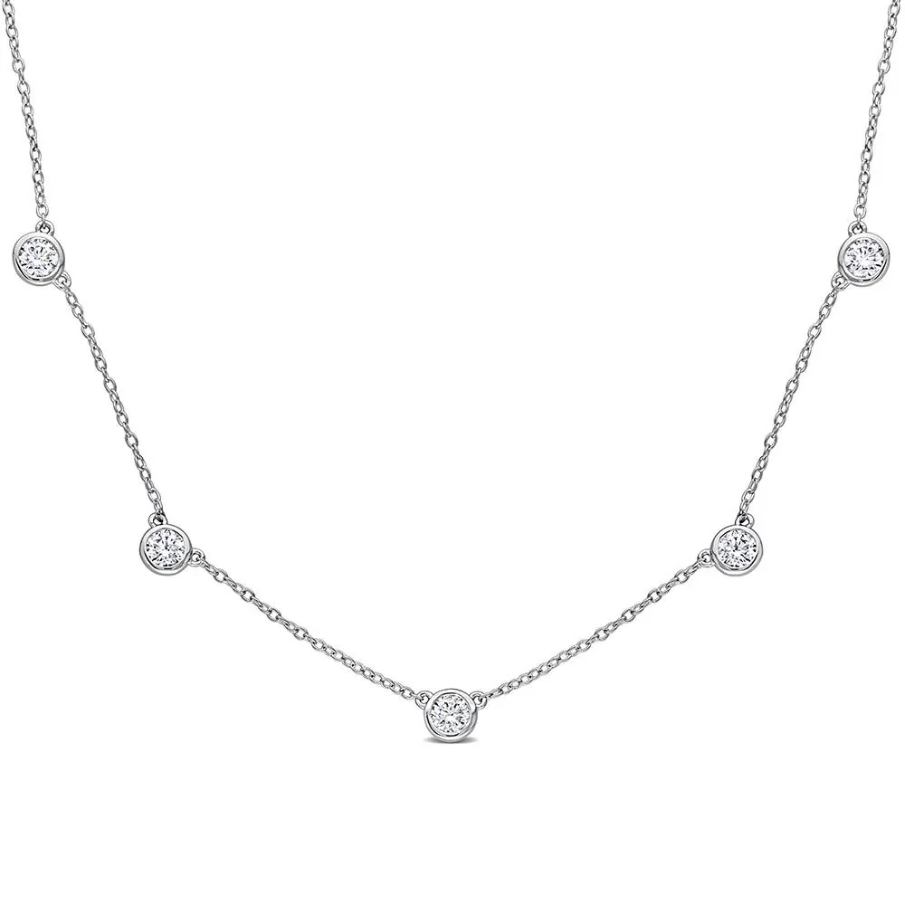 Moissanite Station Necklace .925 Sterling Silver (2 1/4 CT. Dew) White Size 16"