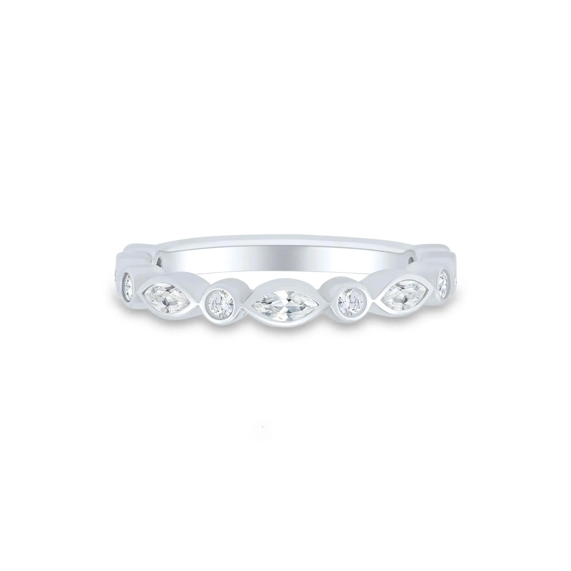 1/2 CT. Tw. Lab Grown Diamond Bezel-Set Anniversary Band Ring 10K White Gold Round Brilliant Cut Size 7.5 1mm