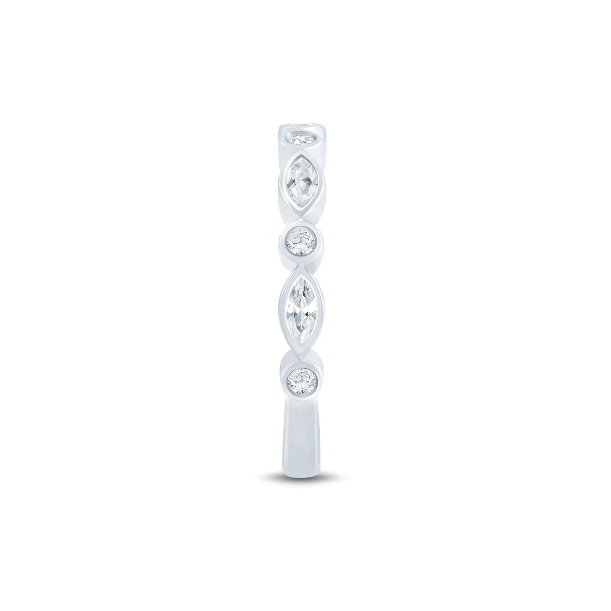 1/2 CT. Tw. Lab Grown Diamond Bezel-Set Anniversary Band Ring 10K White Gold Round Brilliant Cut Size 7.5 1mm - Image 3