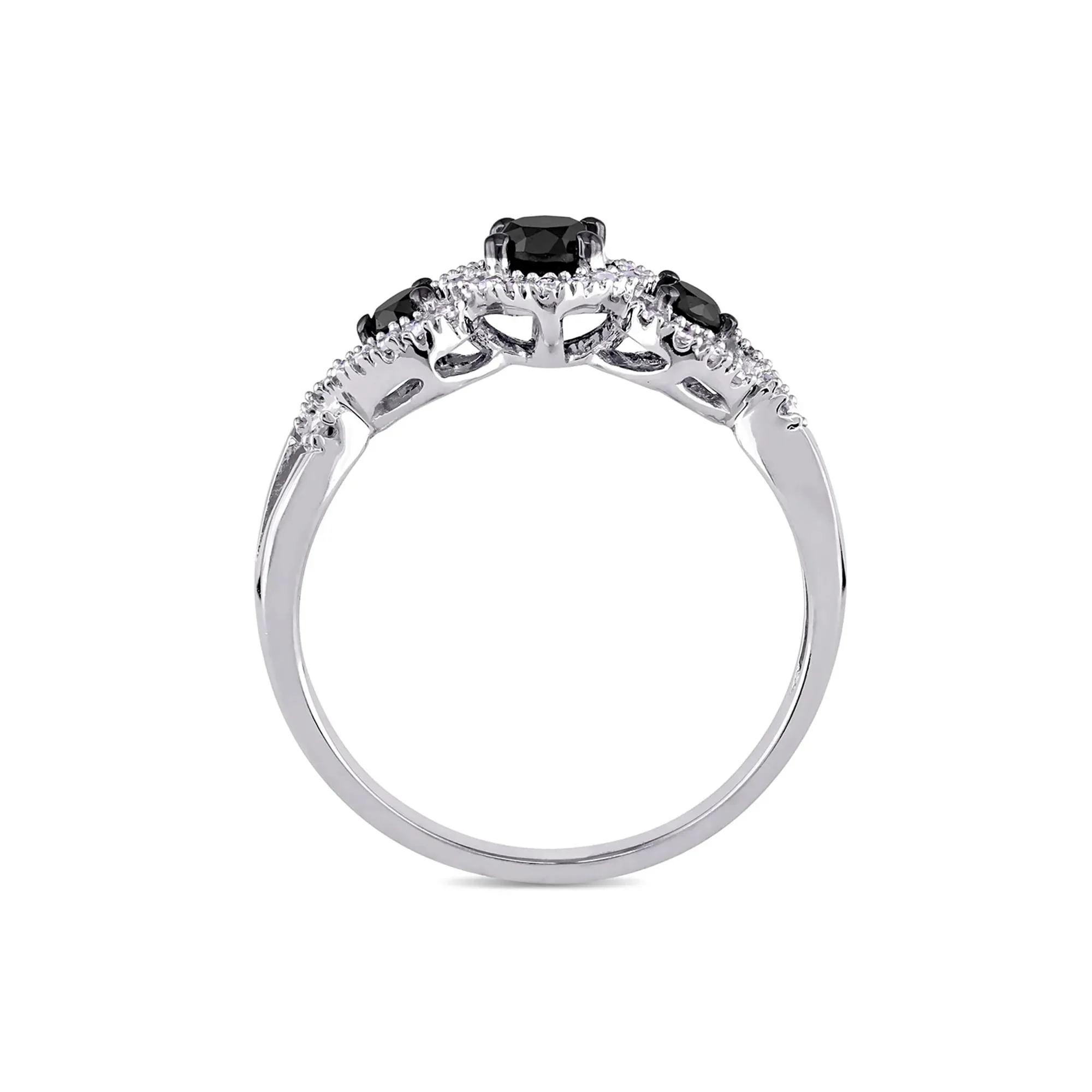 1/2 CT. Tw. Three-Stone Ring with Black & White Diamonds 10K White Gold Round Brilliant Cut Size 11 - Image 2