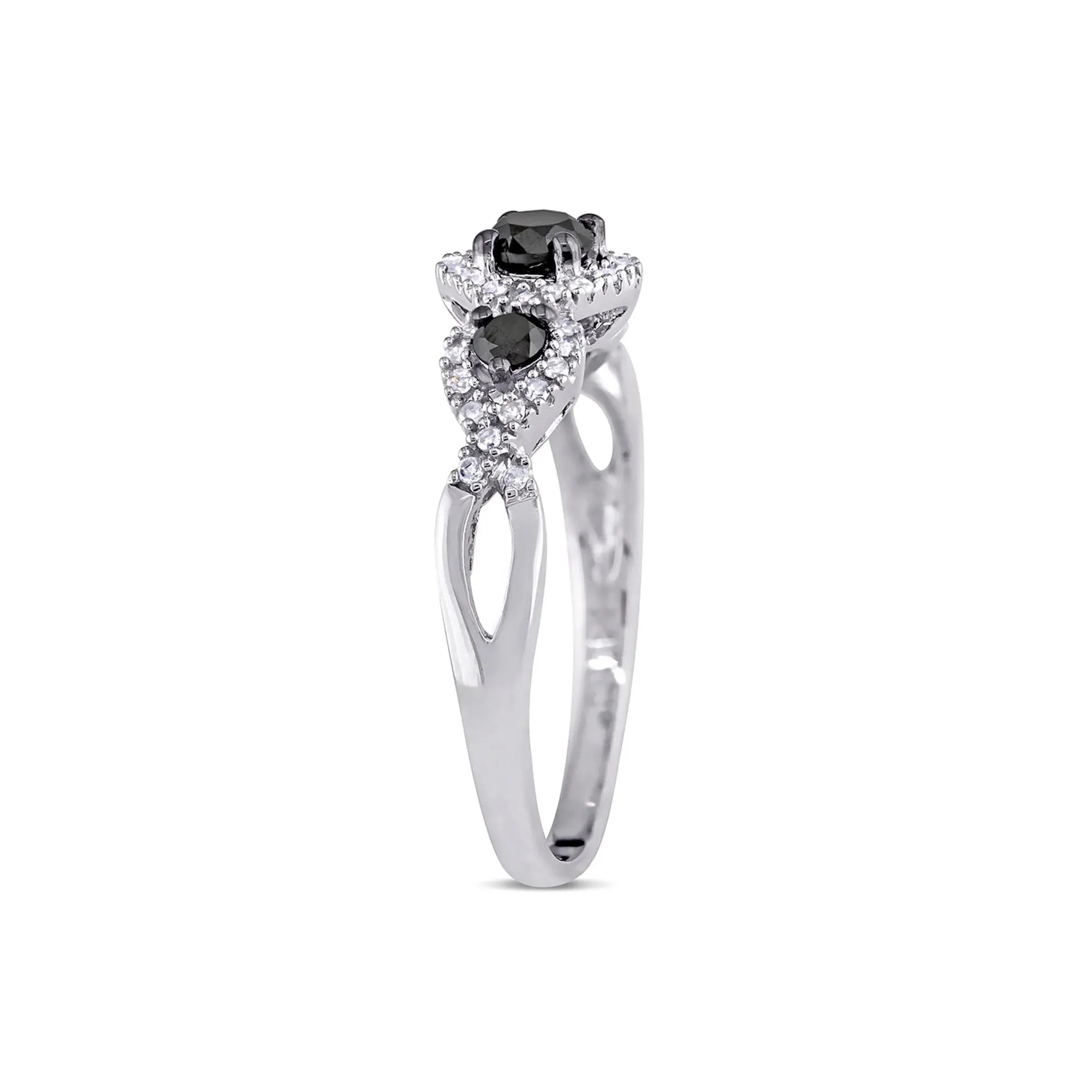 1/2 CT. Tw. Three-Stone Ring with Black & White Diamonds 10K White Gold Round Brilliant Cut Size 11 - Image 3