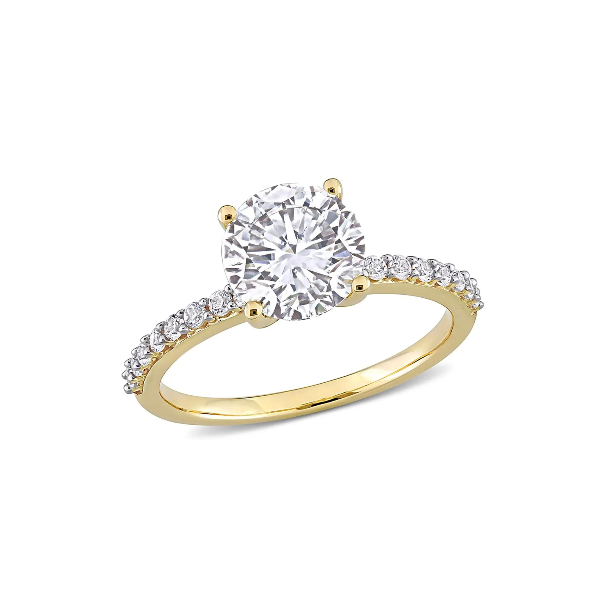 2 3/4 CT. Tw. Lab Created White Sapphire Ring with Pavé Band 10K Yellow Gold Round Brilliant Cut Size 5