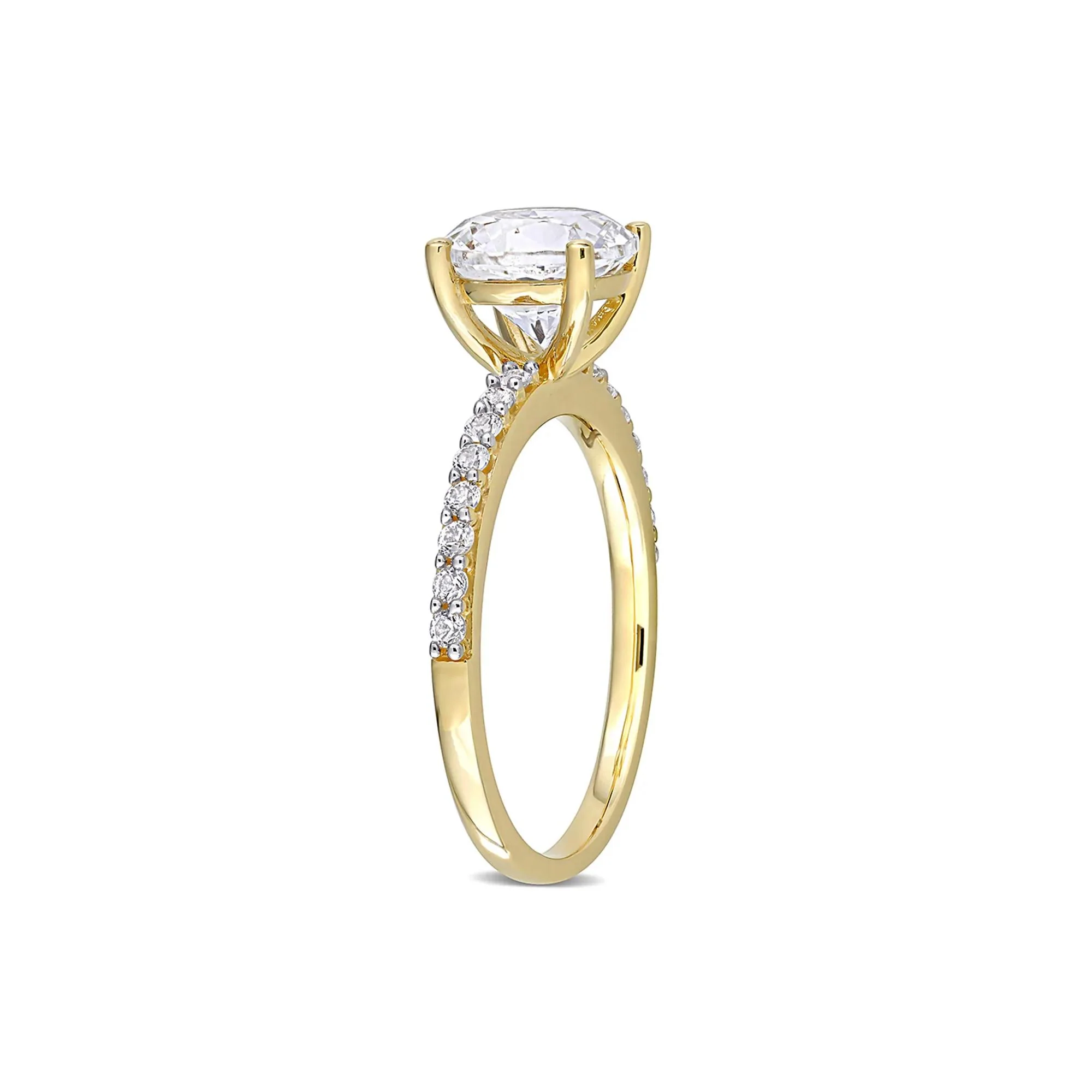 2 3/4 CT. Tw. Lab Created White Sapphire Ring with Pavé Band 10K Yellow Gold Round Brilliant Cut Size 6 - Image 3
