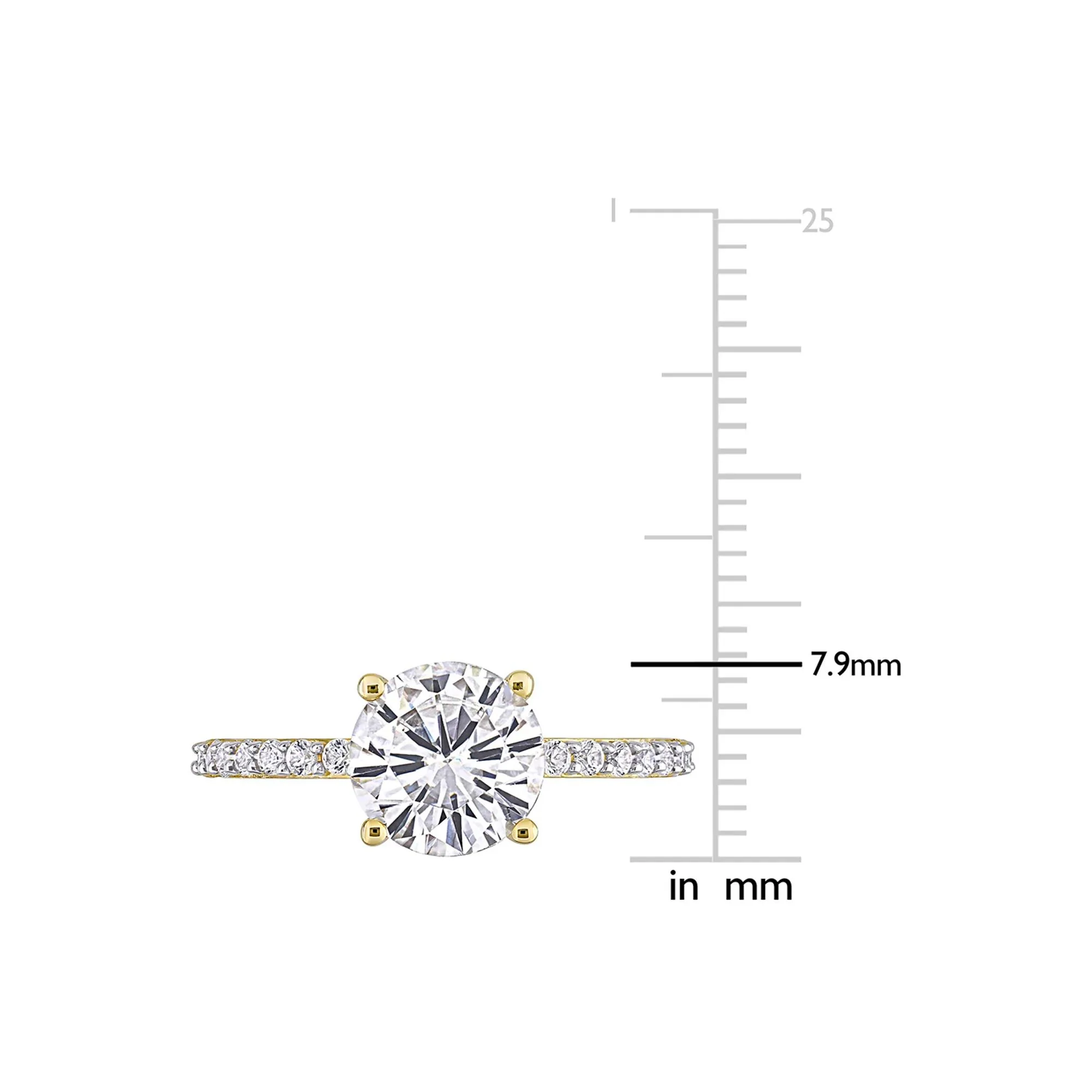 2 3/4 CT. Tw. Lab Created White Sapphire Ring with Pavé Band 10K Yellow Gold Round Brilliant Cut Size 7 - Image 4