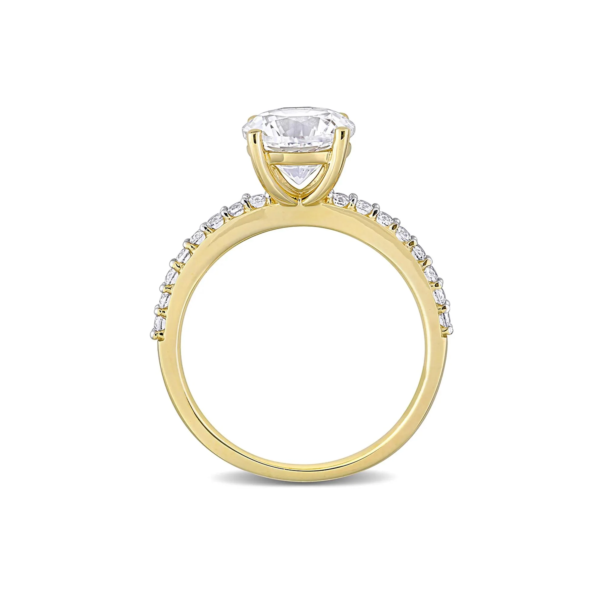 2 3/4 CT. Tw. Lab Created White Sapphire Ring with Pavé Band 10K Yellow Gold Round Brilliant Cut Size 9.5 - Image 2