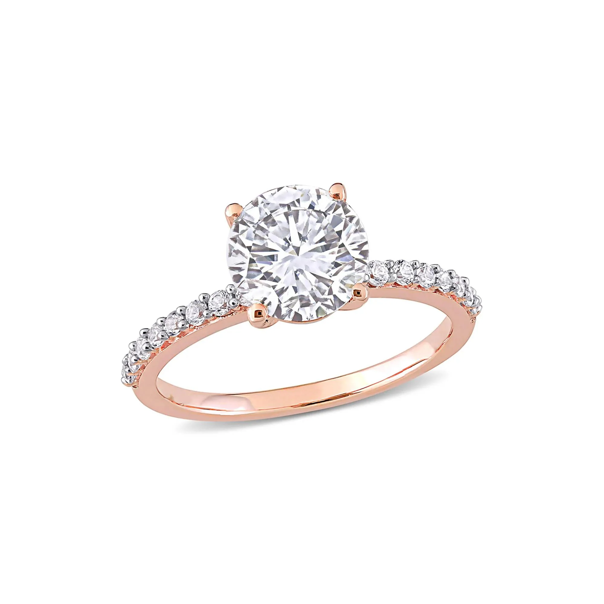2 3/4 CT. Tw. Lab Created White Sapphire Ring with Pavé Band 10K Rose Gold Round Brilliant Cut Size 10