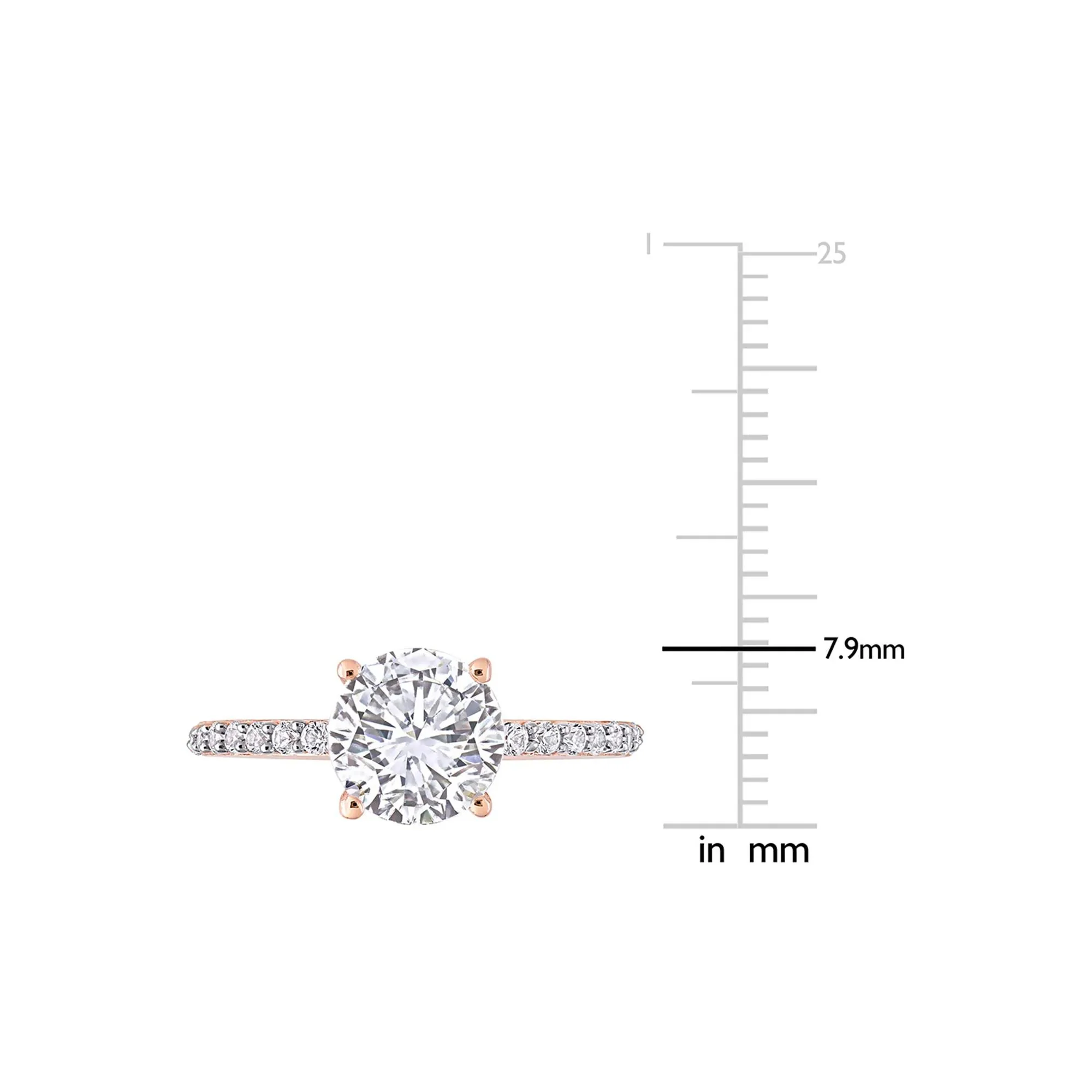 2 3/4 CT. Tw. Lab Created White Sapphire Ring with Pavé Band 10K Rose Gold Round Brilliant Cut Size 4.5 - Image 4