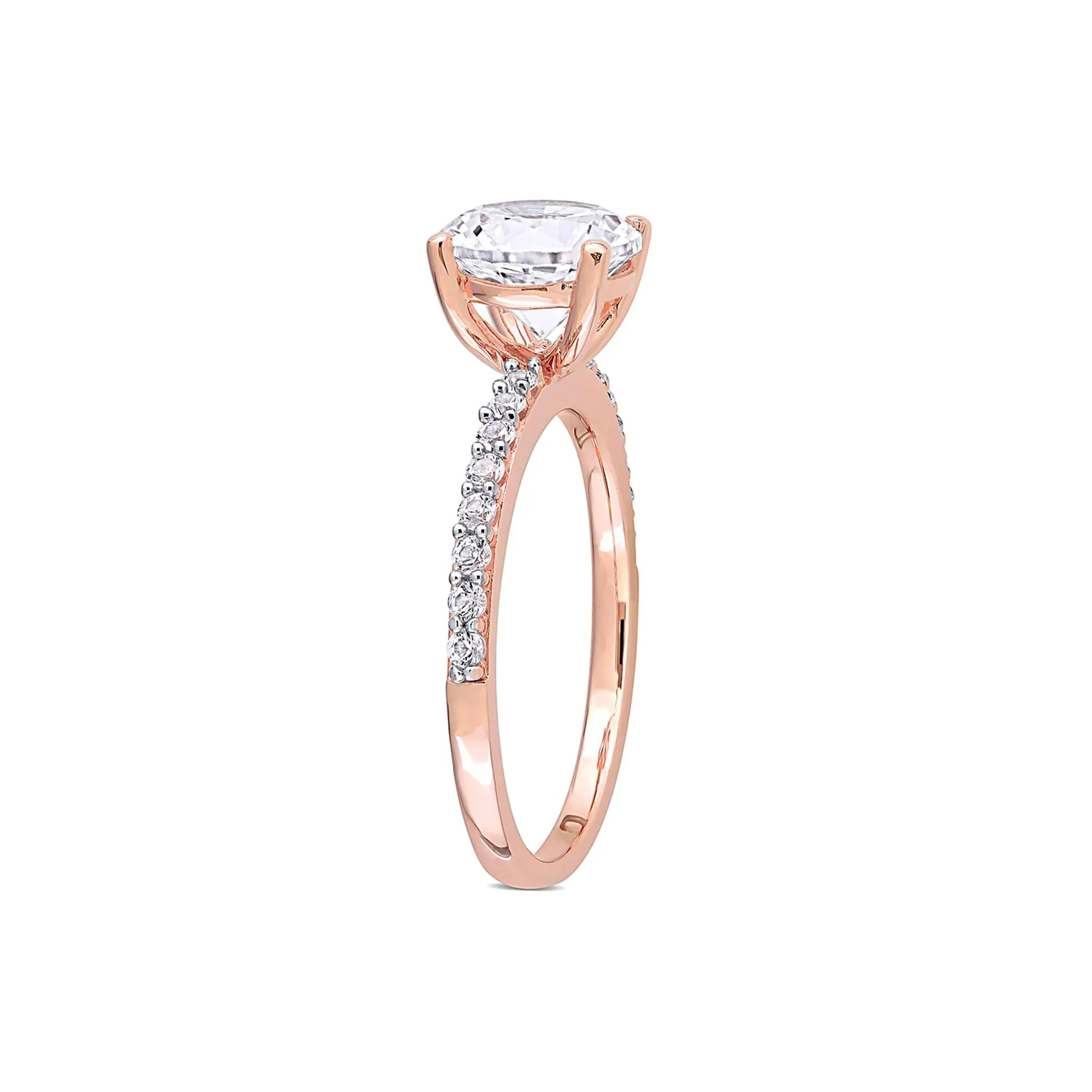 2 3/4 CT. Tw. Lab Created White Sapphire Ring with Pavé Band 10K Rose Gold Round Brilliant Cut Size 7.5 - Image 3
