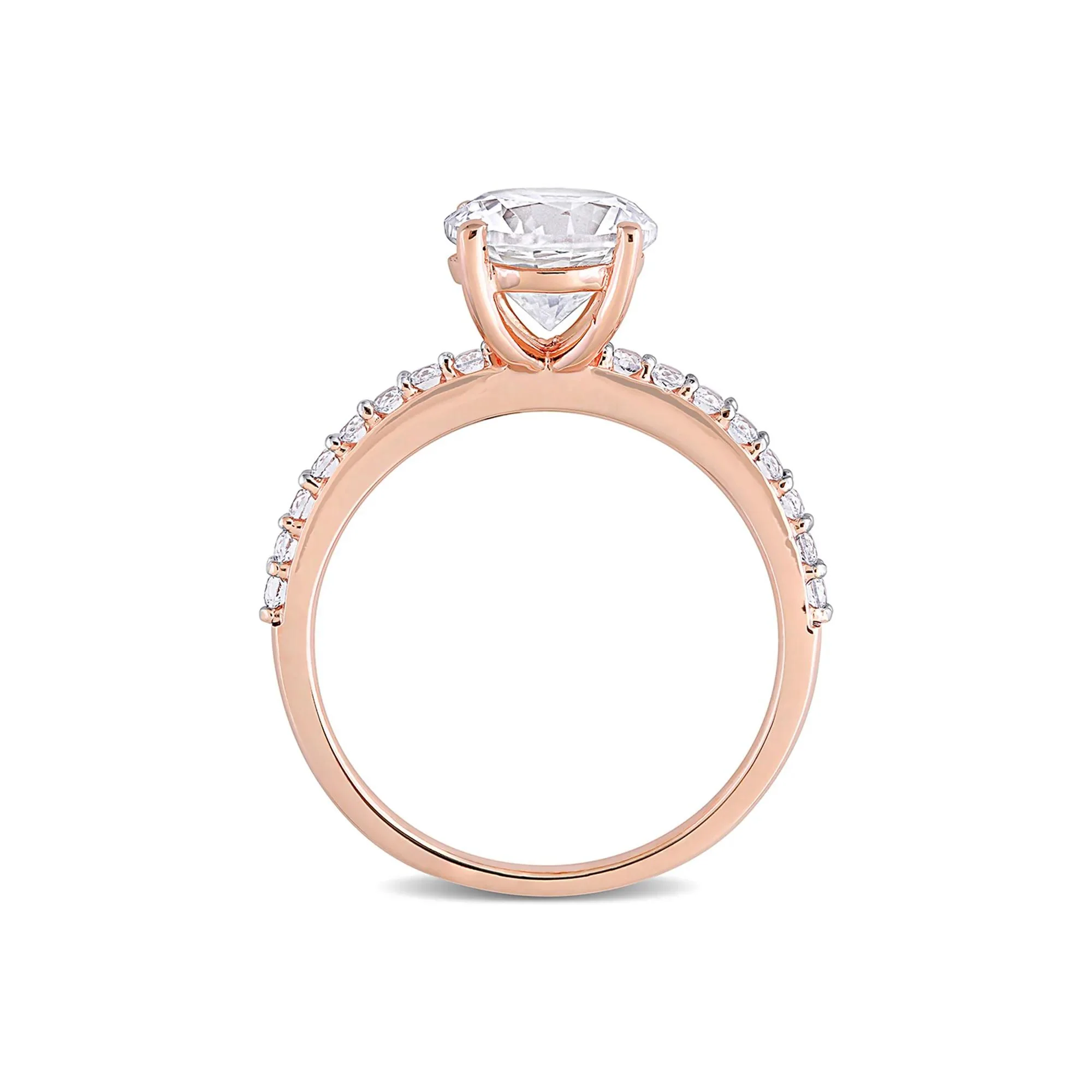 2 3/4 CT. Tw. Lab Created White Sapphire Ring with Pavé Band 10K Rose Gold Round Brilliant Cut Size 9 - Image 2