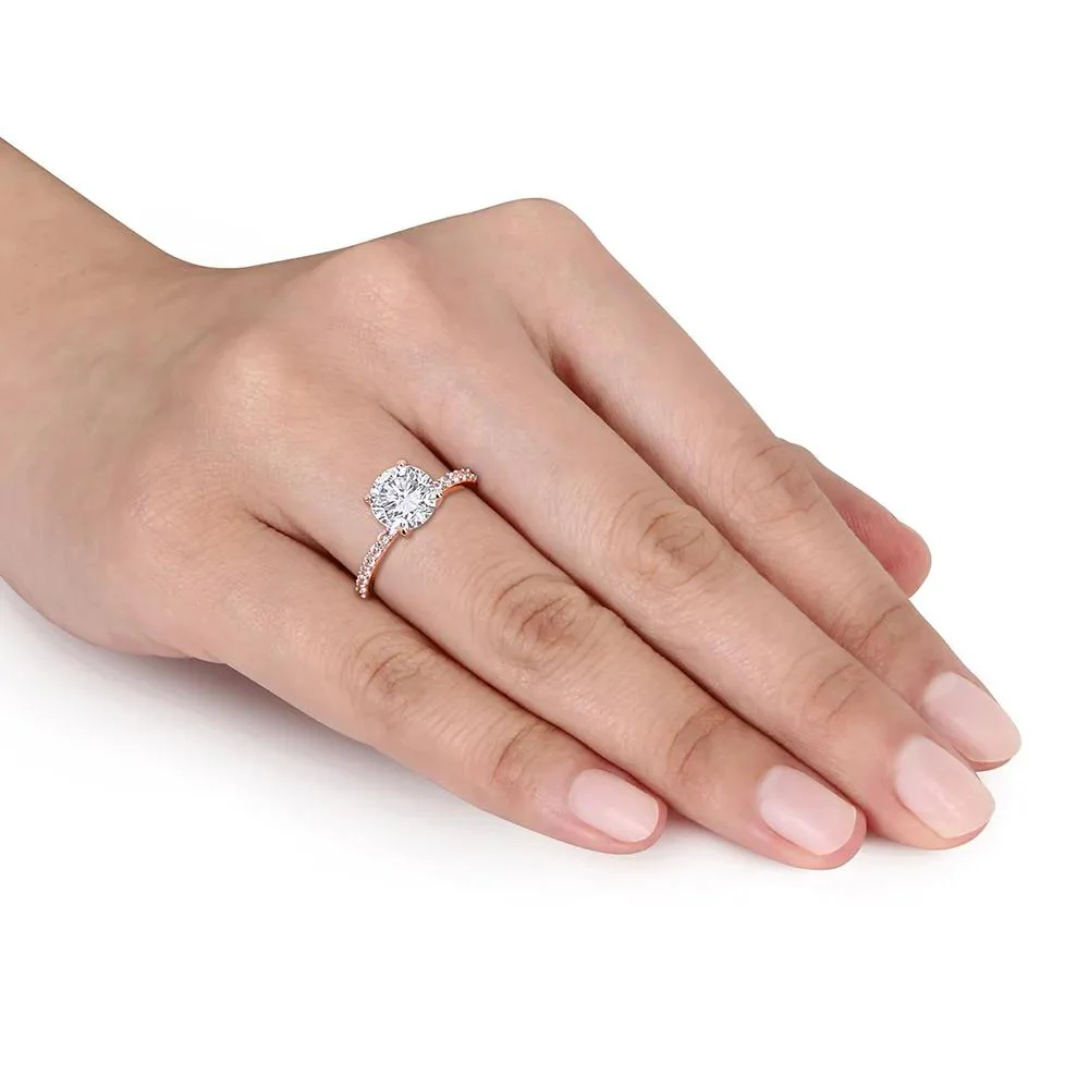 2 3/4 CT. Tw. Lab Created White Sapphire Ring with Pavé Band 10K Rose Gold Round Brilliant Cut Size 9 - Image 5
