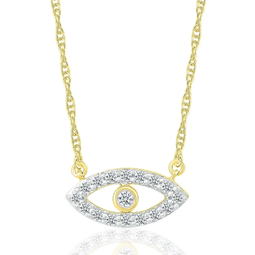 1/10 CT. Tw. Diamond Evil Eye Necklace 10K Yellow Gold Size 17.75"