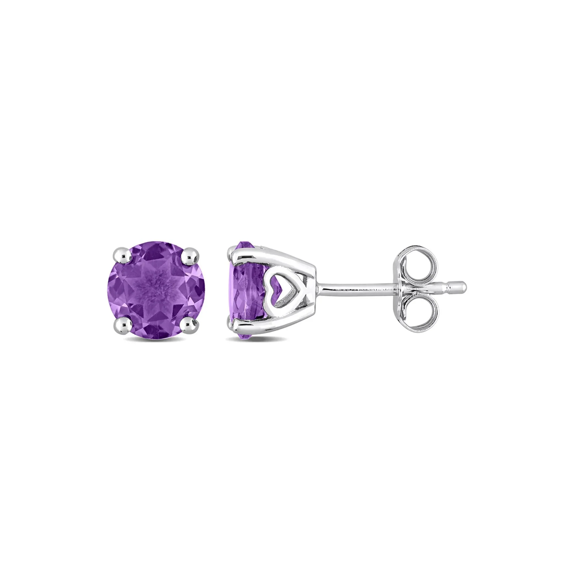 Amethyst Stud Earrings with Heart Baskets .925 Sterling Silver White Size 7.00mm