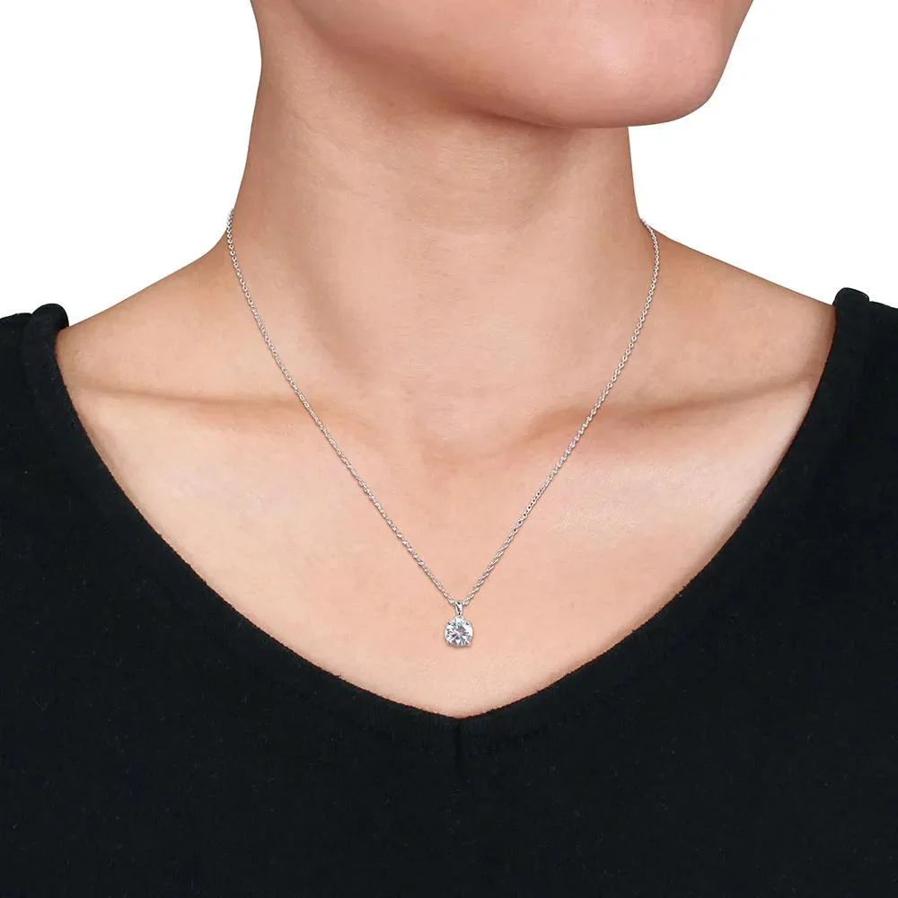 Lab Created White Sapphire Solitaire Pendant Necklace .925 Sterling Silver Size 18" - Image 3