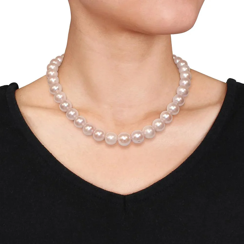 Pink Cultured Freshwater Pearl Necklace 14K White Gold Size 11-12mm - Image 3