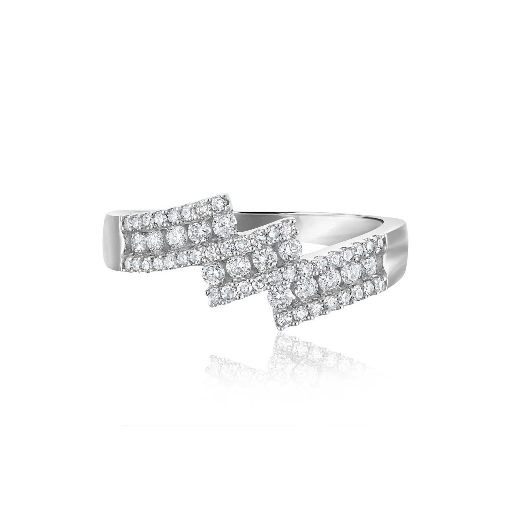 1/2 CT. Tw. Diamond Tilt Ring 14K White Gold Round Brilliant Cut Size 6.5 2.5mm