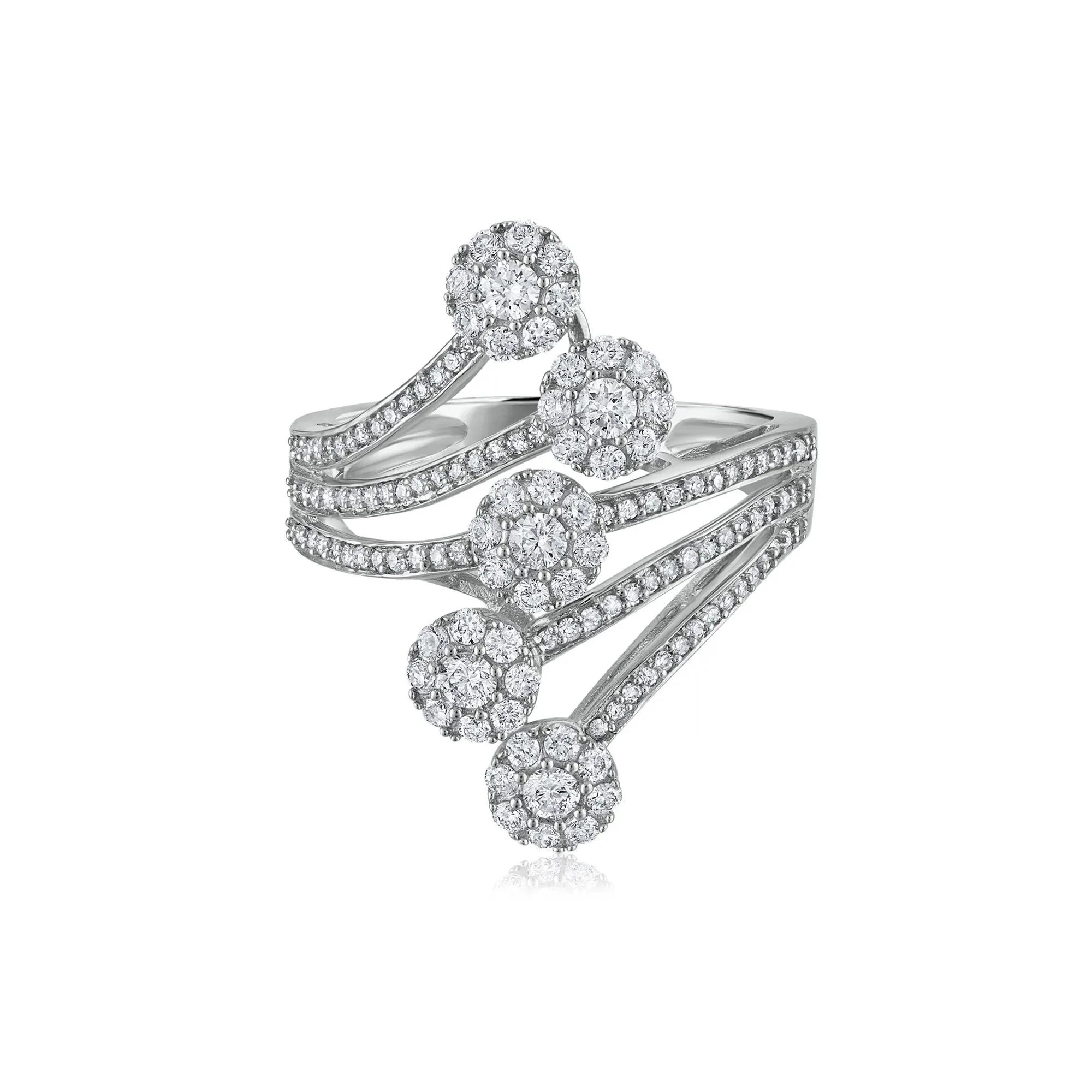 1 CT. Tw. Diamond Swirl Ring 10K White Gold Round Brilliant Cut Size 7 2.5mm