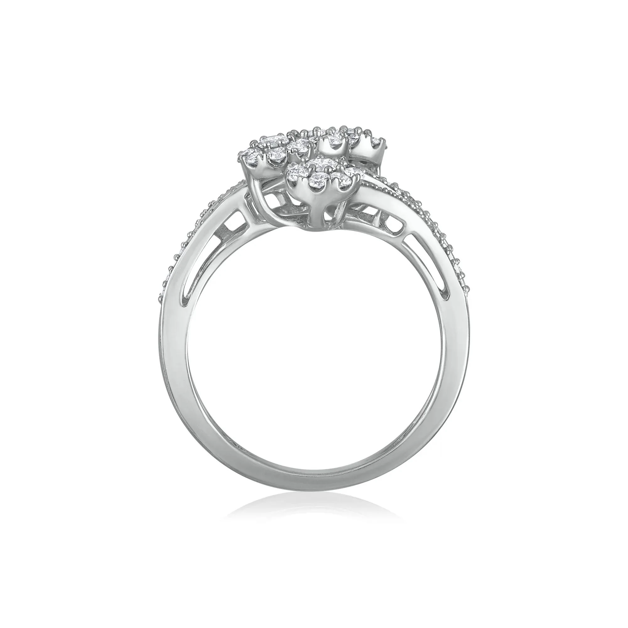 1 CT. Tw. Diamond Swirl Ring 10K White Gold Round Brilliant Cut Size 7 2.5mm - Image 2