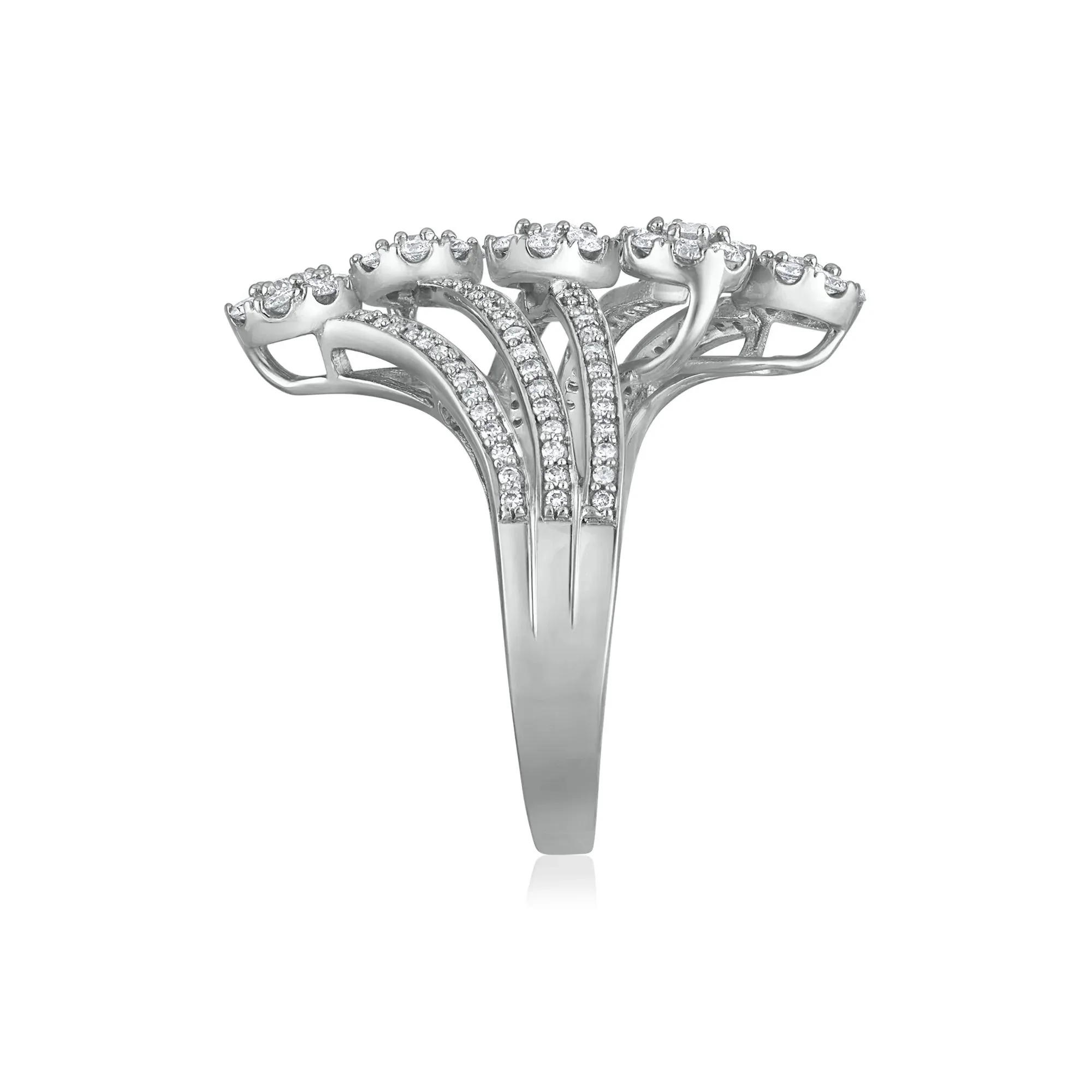 1 CT. Tw. Diamond Swirl Ring 10K White Gold Round Brilliant Cut Size 8 2.5mm - Image 3