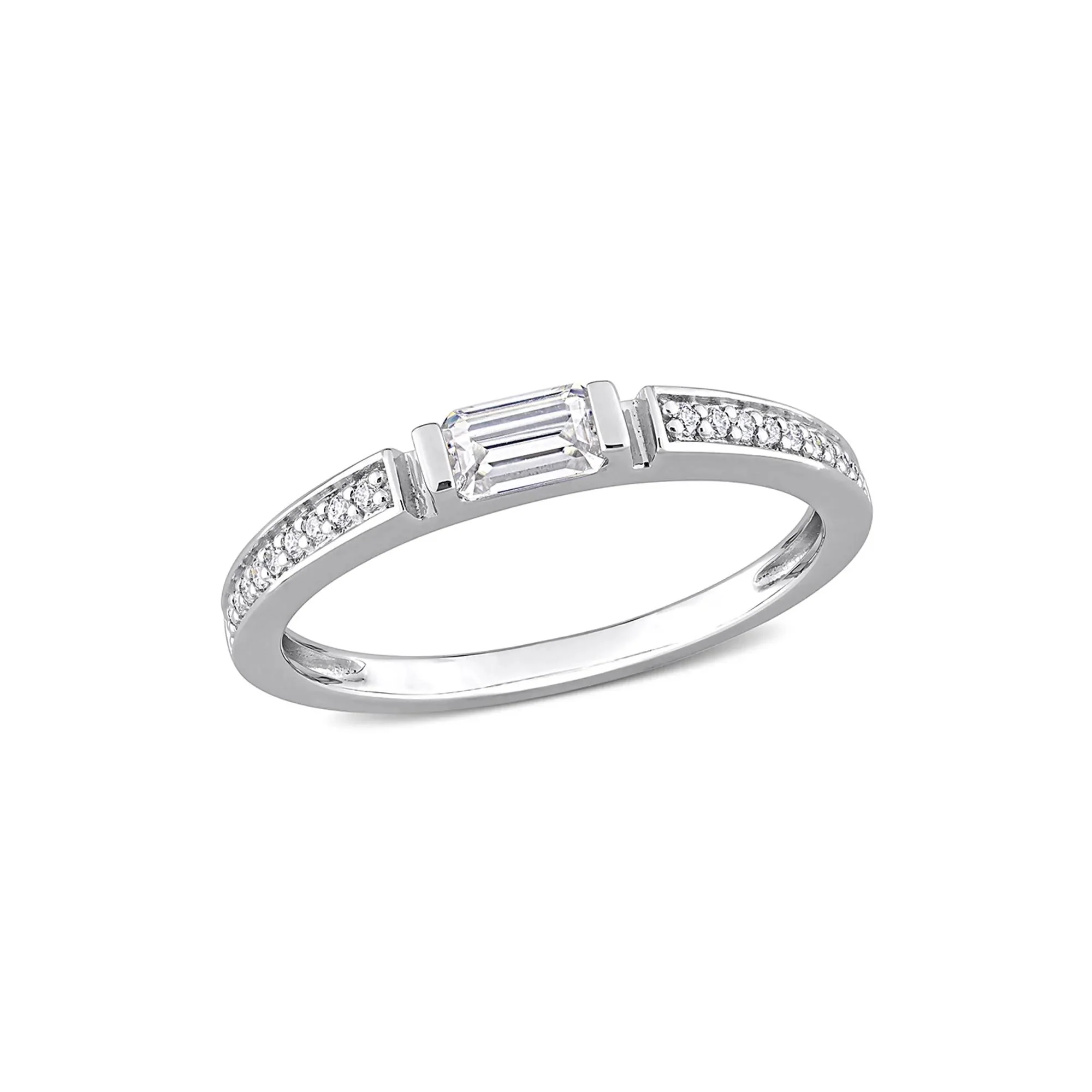 Baguette Moissanite Stacking Ring .925 Sterling Silver (3/8 CT. Dew) White Size 5