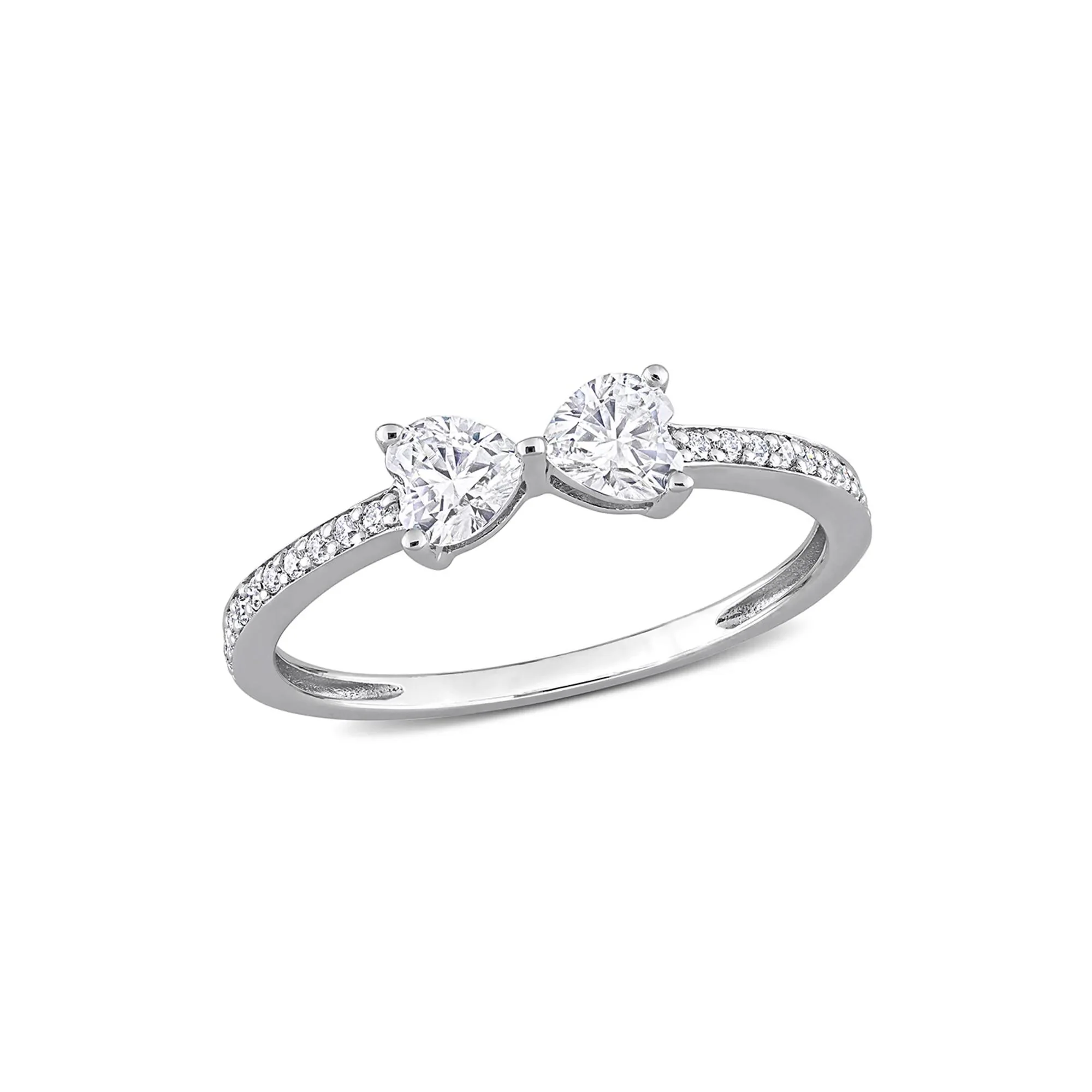 Heart-Shaped Moissanite Stacking Ring with Bow Design .925 Sterling Silver (3/5 CT. Dew) White Size 5