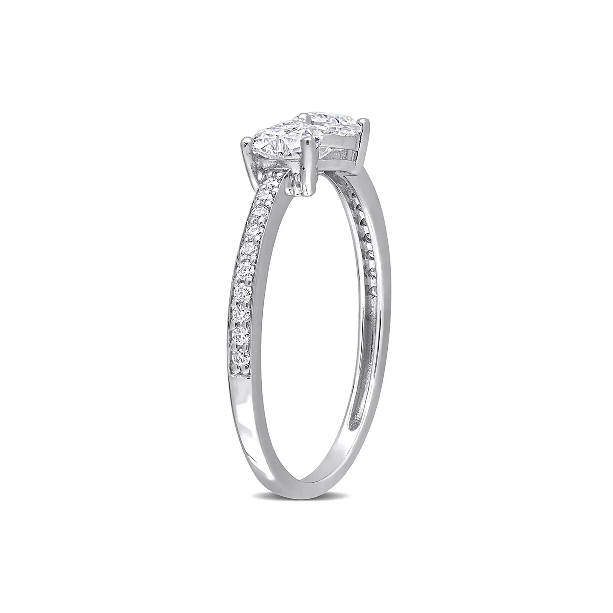 Heart-Shaped Moissanite Stacking Ring with Bow Design .925 Sterling Silver (3/5 CT. Dew) White Size 7 - Image 3
